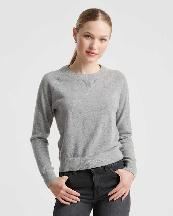 Heather Grey Mongolian Shrunken Cashmere Sweatshirt
