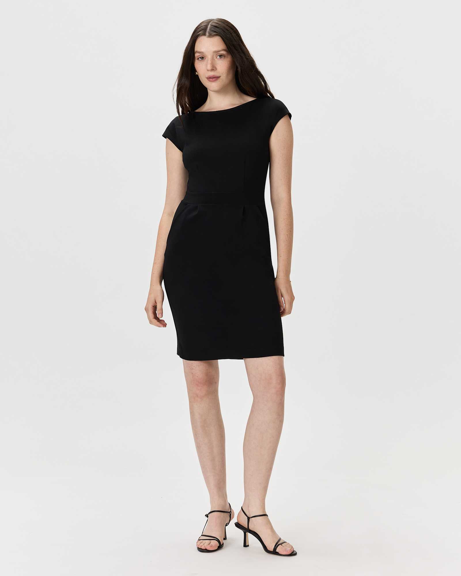 black Ultra-Stretch Ponte Cap Sleeve Dress
