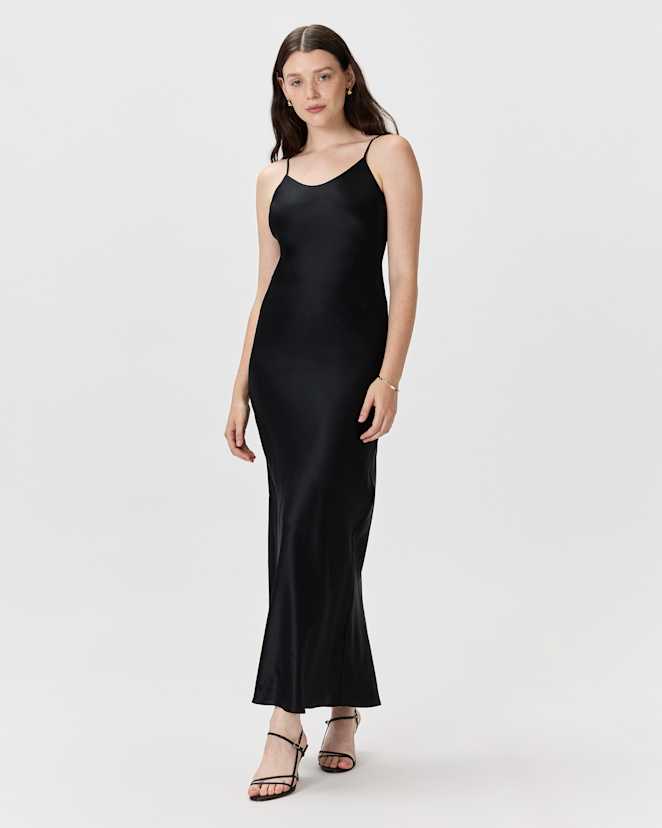 Black 100% Washable Silk Maxi Slip Dress