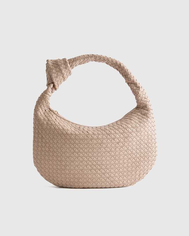 Taupe Italian Leather Handwoven Slouchy Shoulder Bag