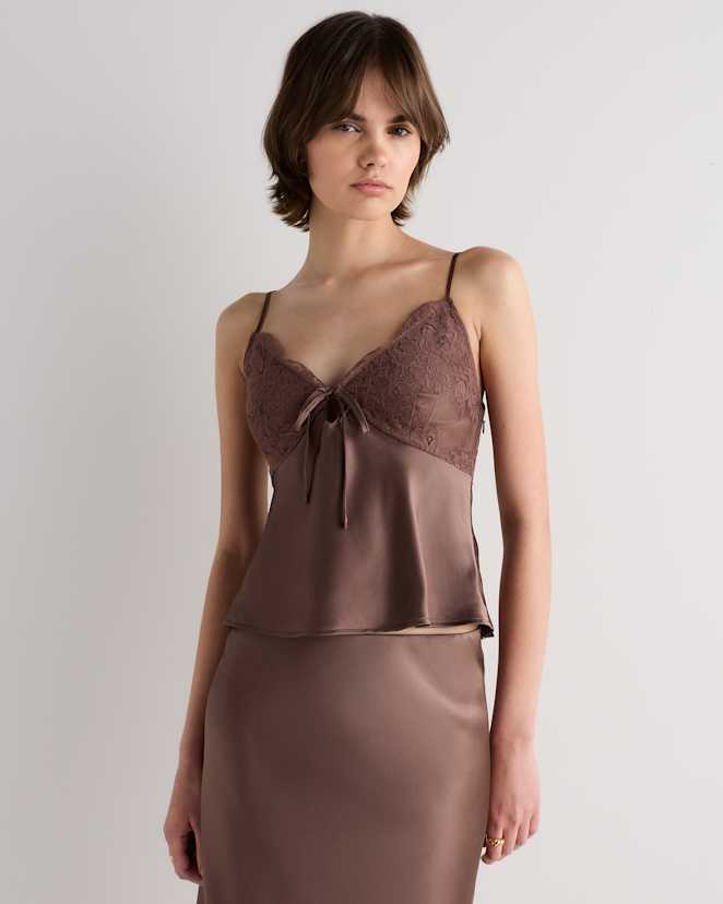 Mink Taupe 100% Washable Silk Lace Cutout Cami