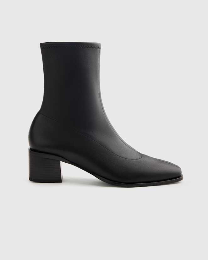 Black Italian Leather Stretch Sock Bootie
