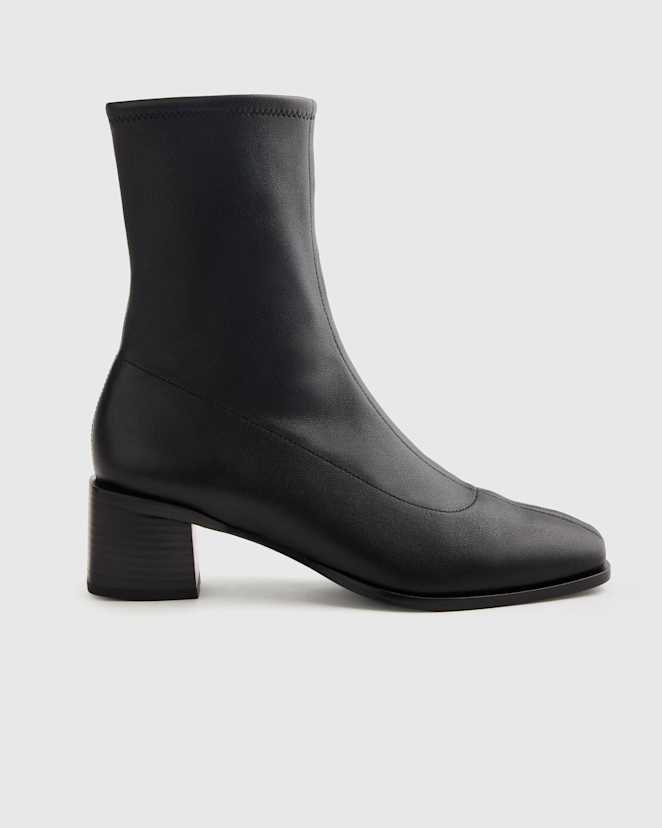 Black Italian Leather Stretch Sock Bootie