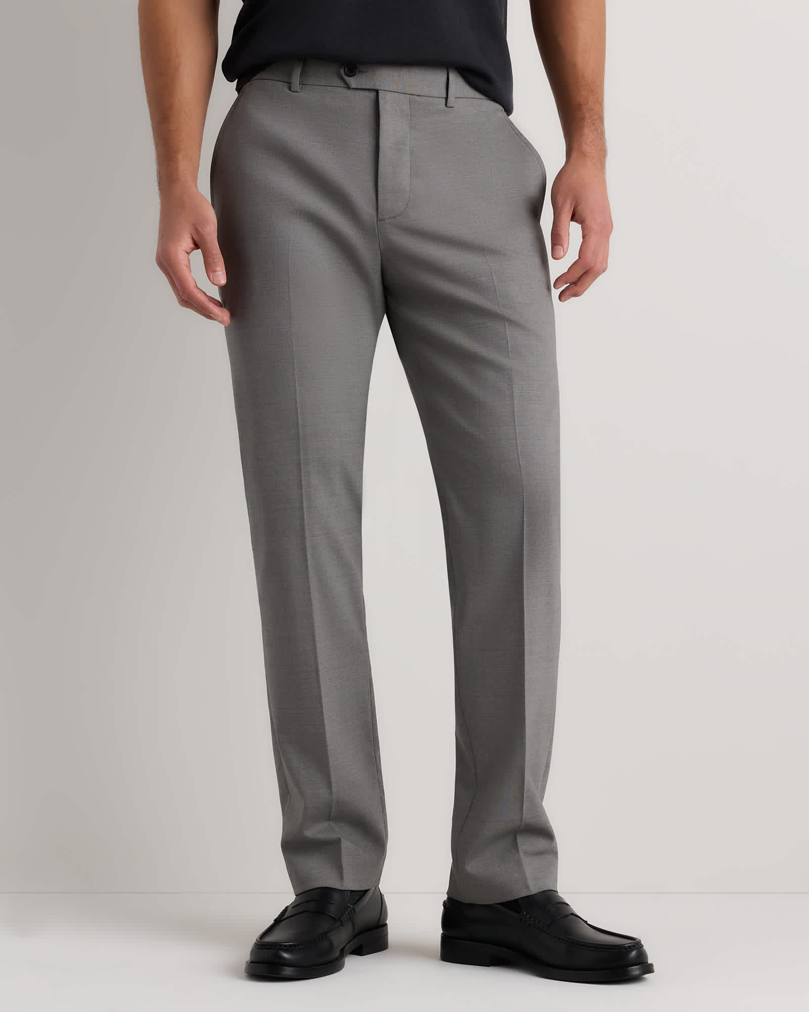 Grey Melange Pantalon habillé en laine extensible – coupe droite