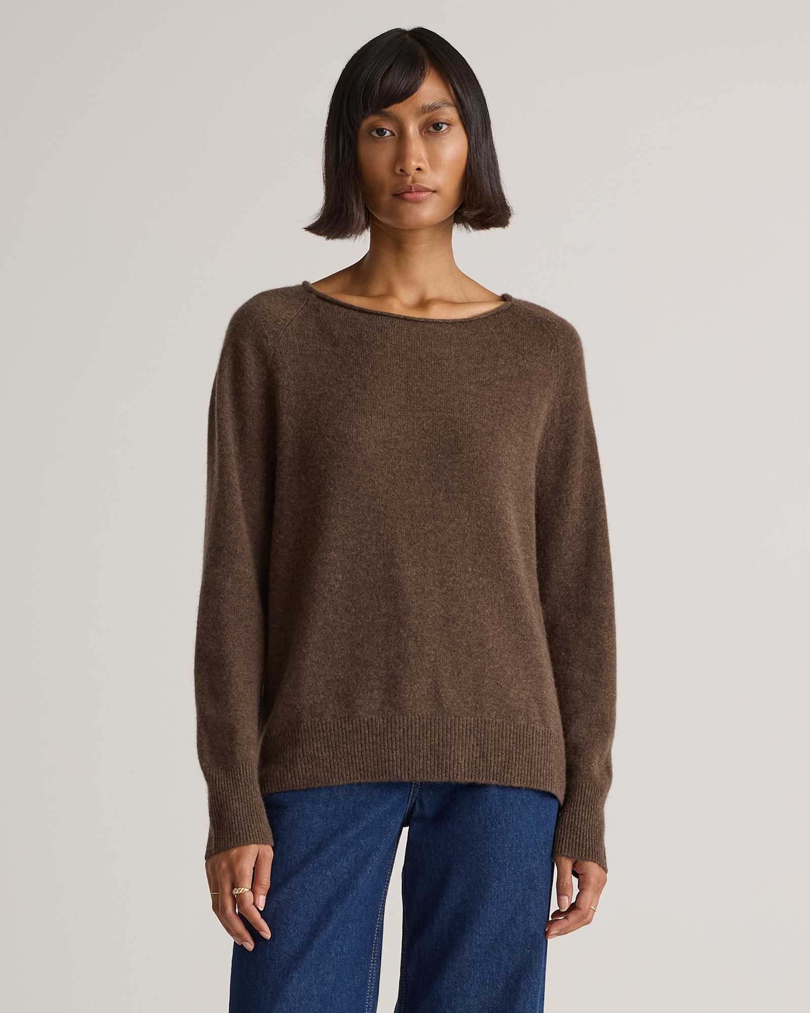 brown Mongolian Cashmere Boatneck Sweater