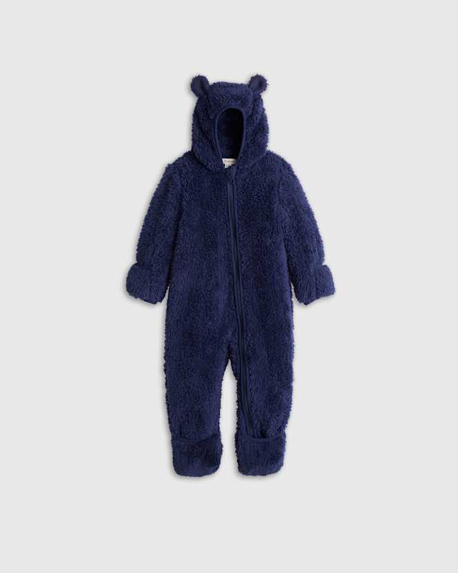 Navy Recycled Sherpa Fleece Baby Bear Bunting