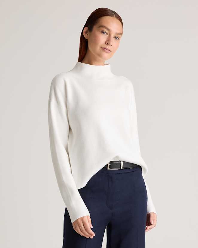 Ivory Eco-Knit Milano Stitch Mock Neck Pullover