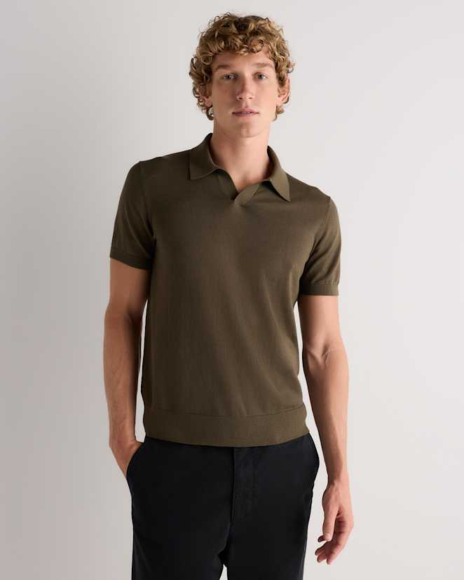 Bayberry Olive Cotton-Silk Johnny Collar Polo
