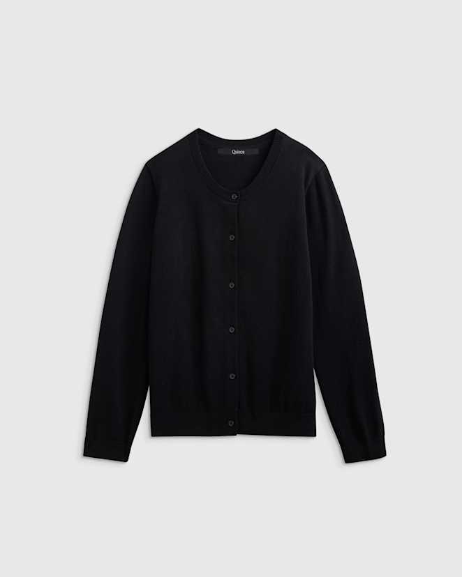 Black 100% Organic Cotton Crewneck Cardigan