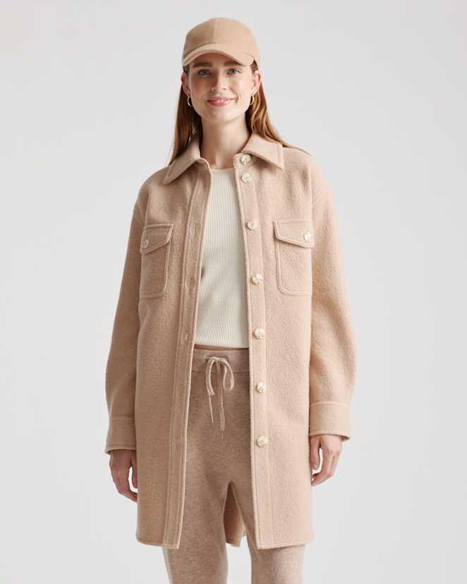 Camel 100% Merino Wool Long Shirt Jacket