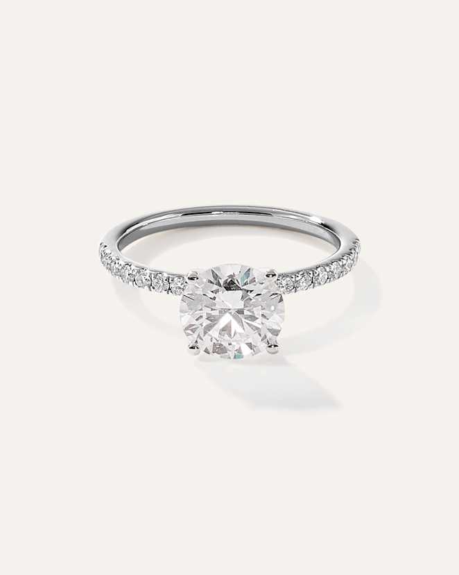 White Gold Lab Grown Diamond Round Petite Pave Engagement Ring - 2ct