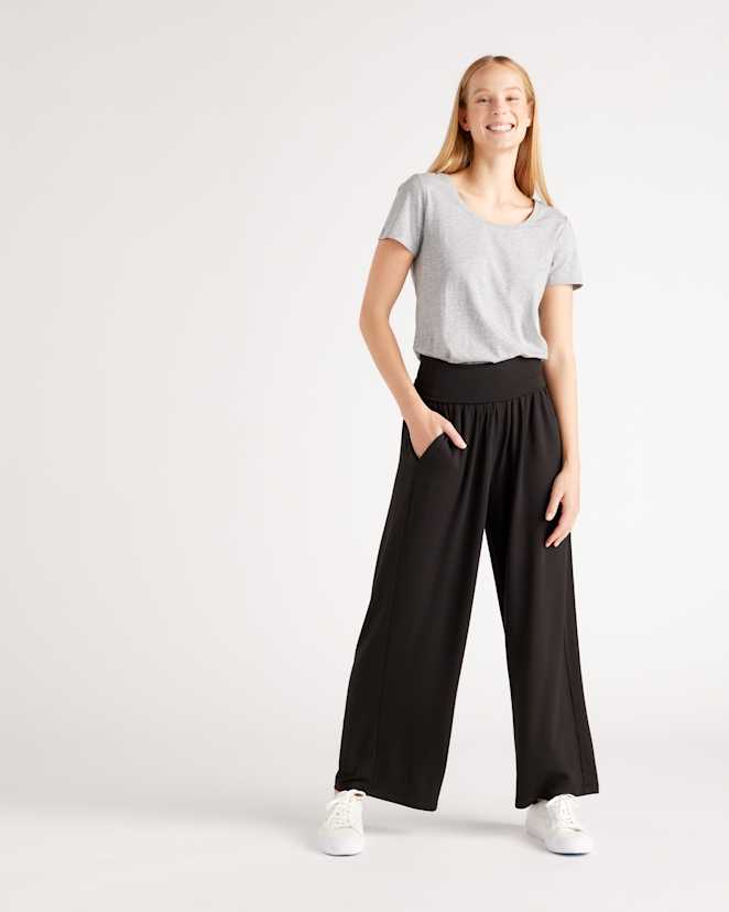 Black French Terry Modal Wide Leg Pants