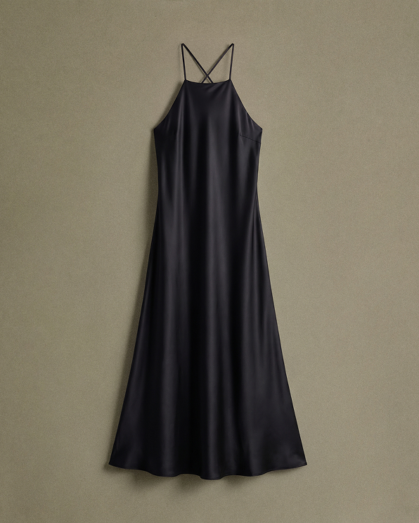 100% Washable Silk Halter Maxi Dress