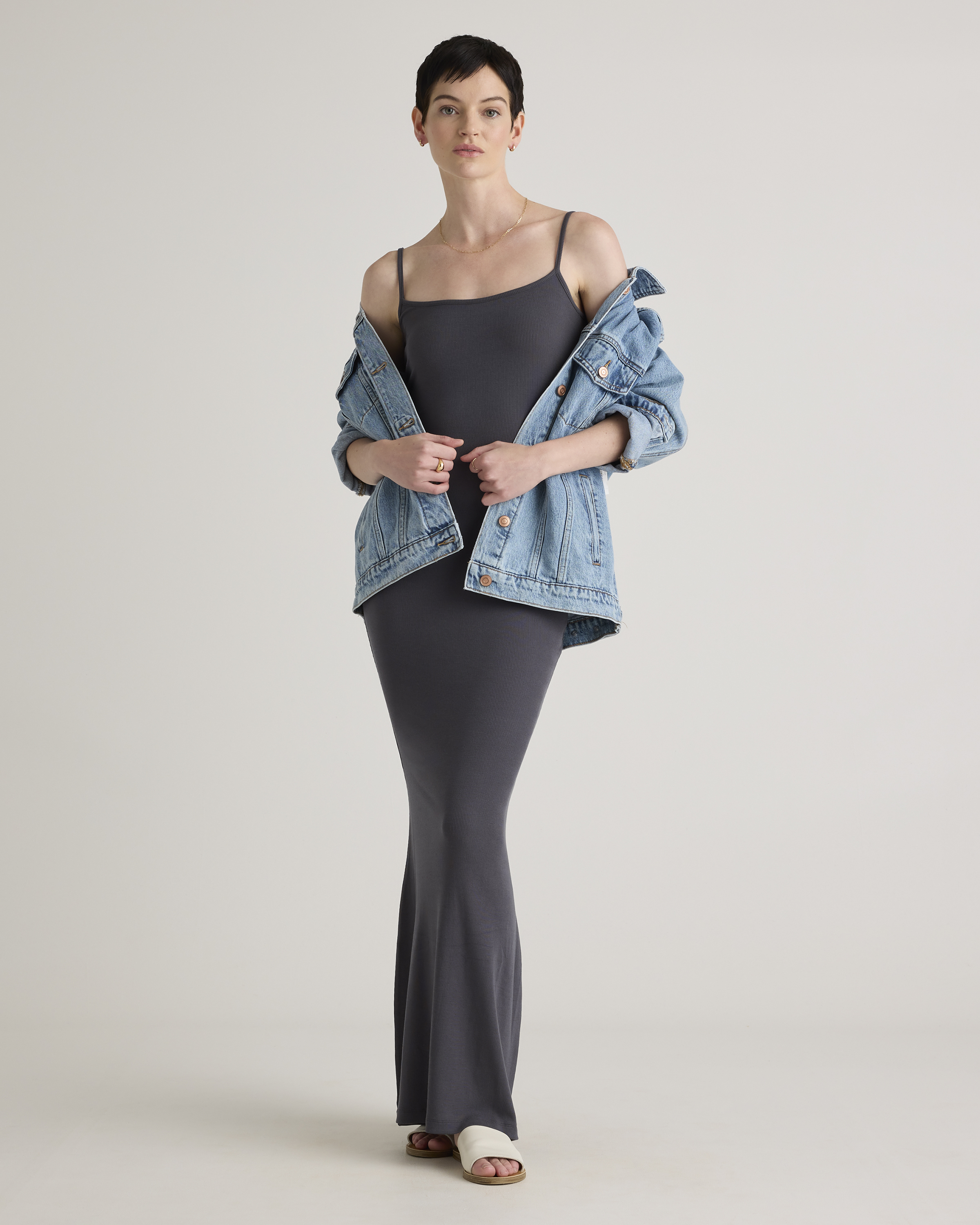 Tencel Rib Knit Maxi Slip Dress in Carbon Grey