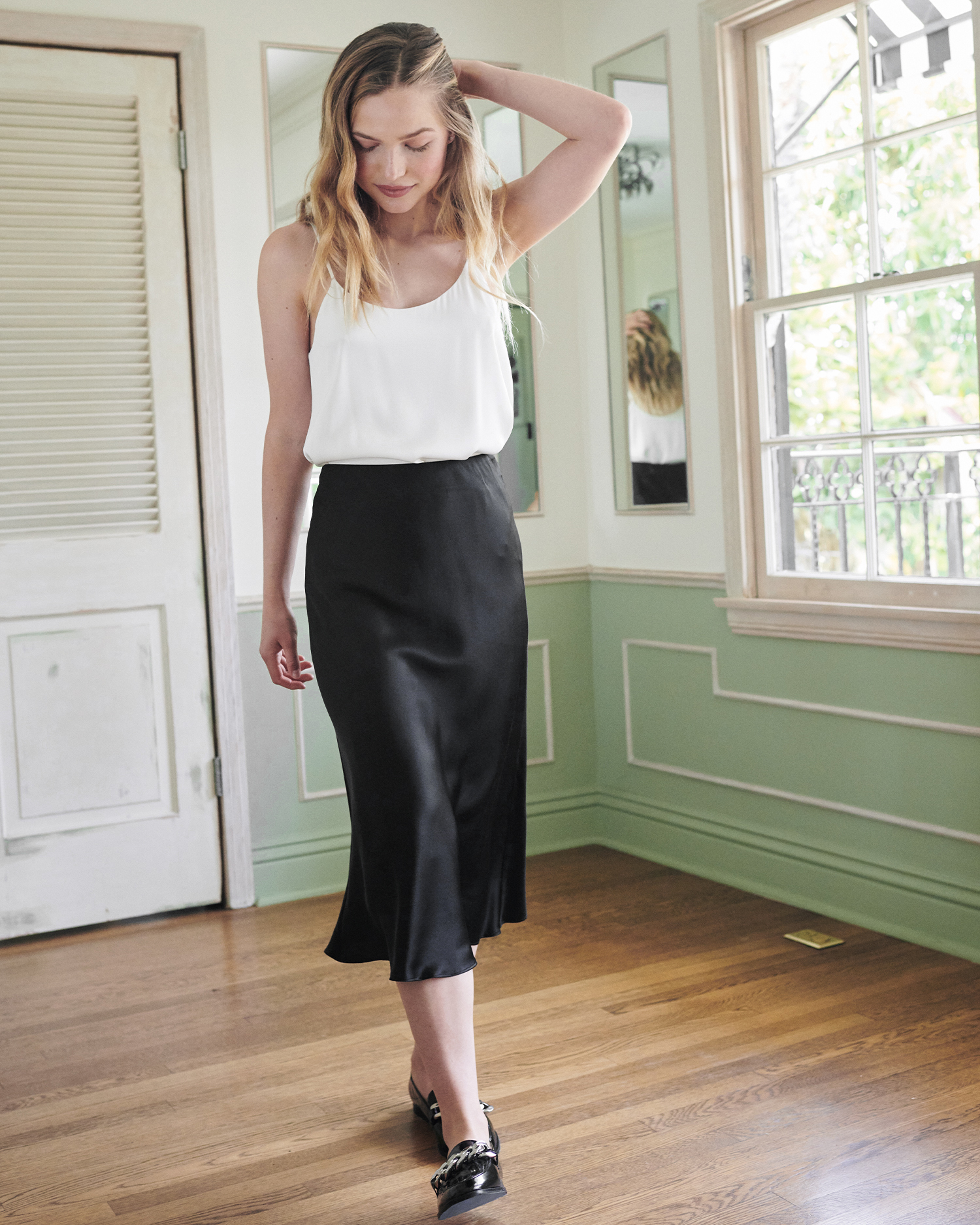 mid length satin skirts xl