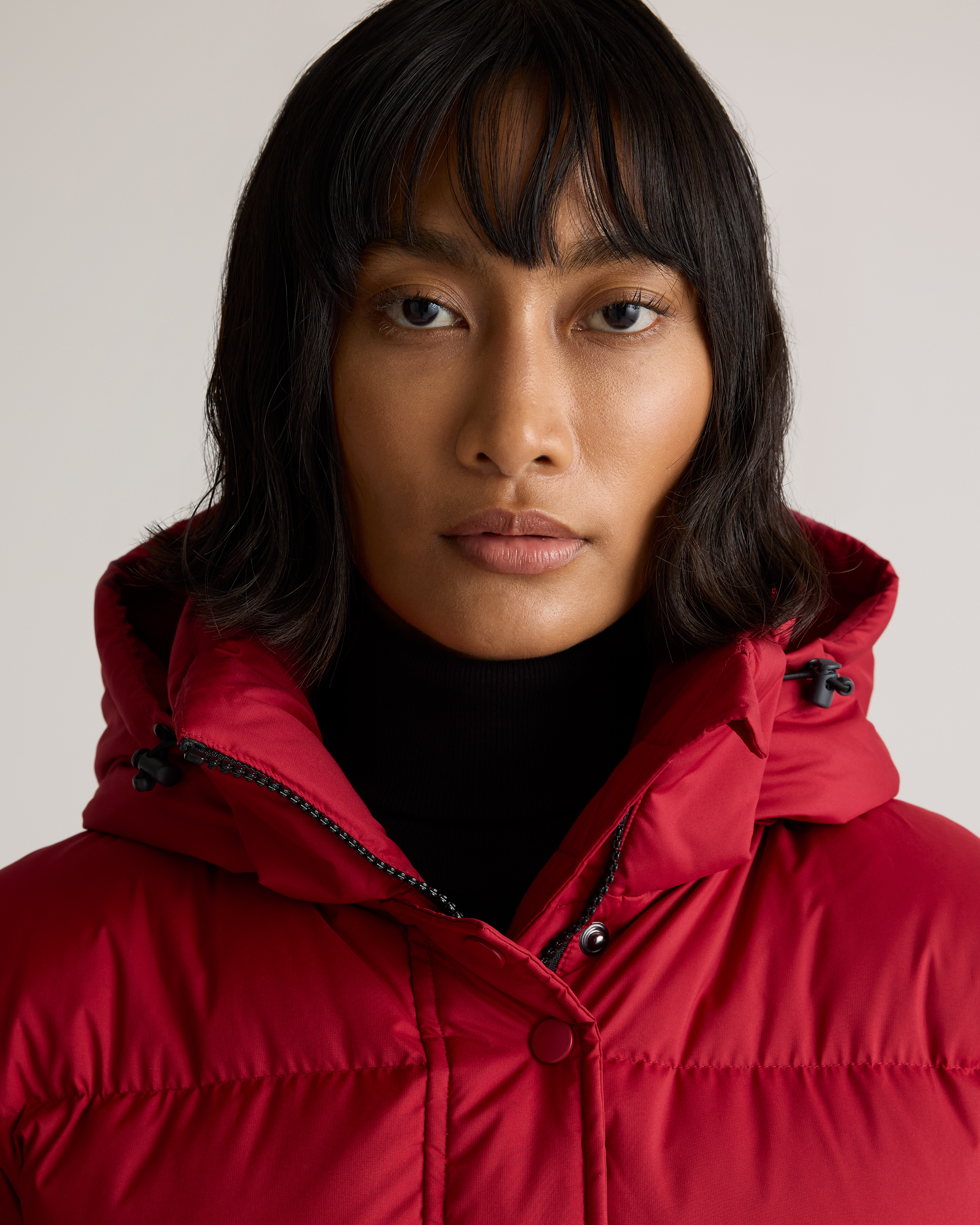 Responsible Down Long Puffer Jacket in Cherry Red