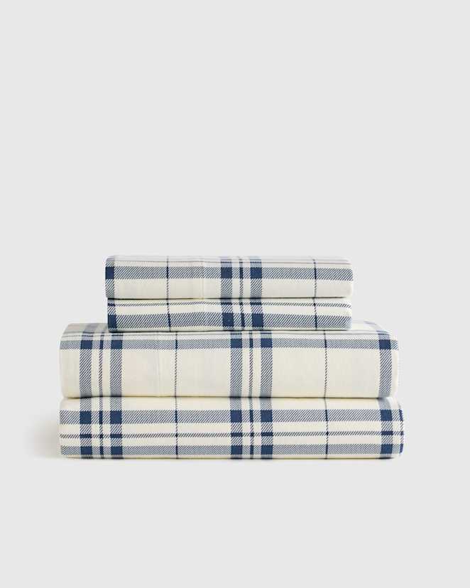 Navy Tartan Plaid Luxury Organic Plaid Flannel Sheet Set