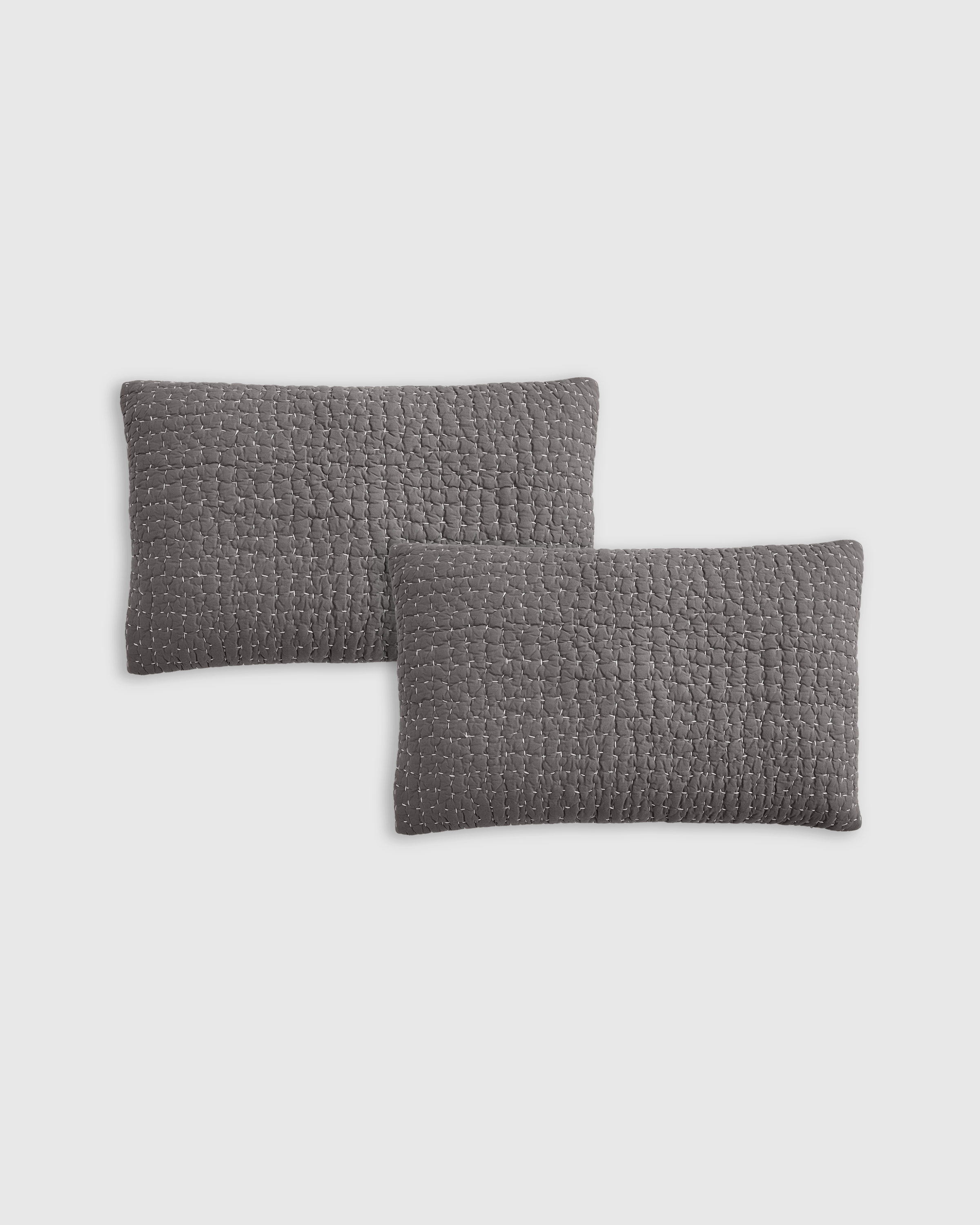 Slate/White Organic Cotton Hand Stitched Pillow Cover - Set of 2