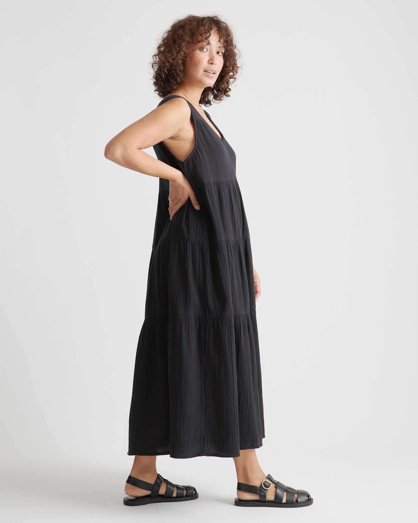 black cotton tiered maxi dress Marcella | Bleecker Dress | Off White | Size L | Ladies Long Off White Dress | Tiered Maxi Sundress | Cotton Voile