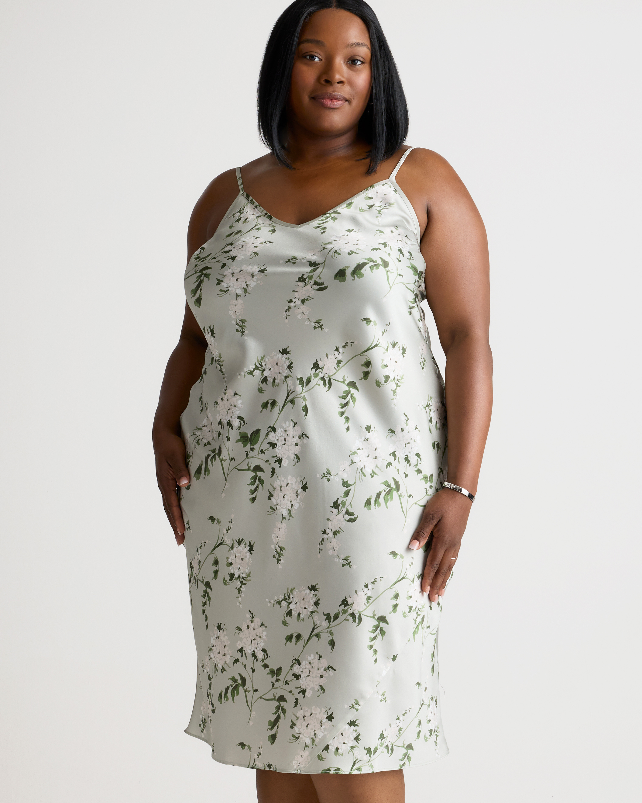 Women's Slip Dress in Jasmine Vines, Size 1X, Silk by Quince
