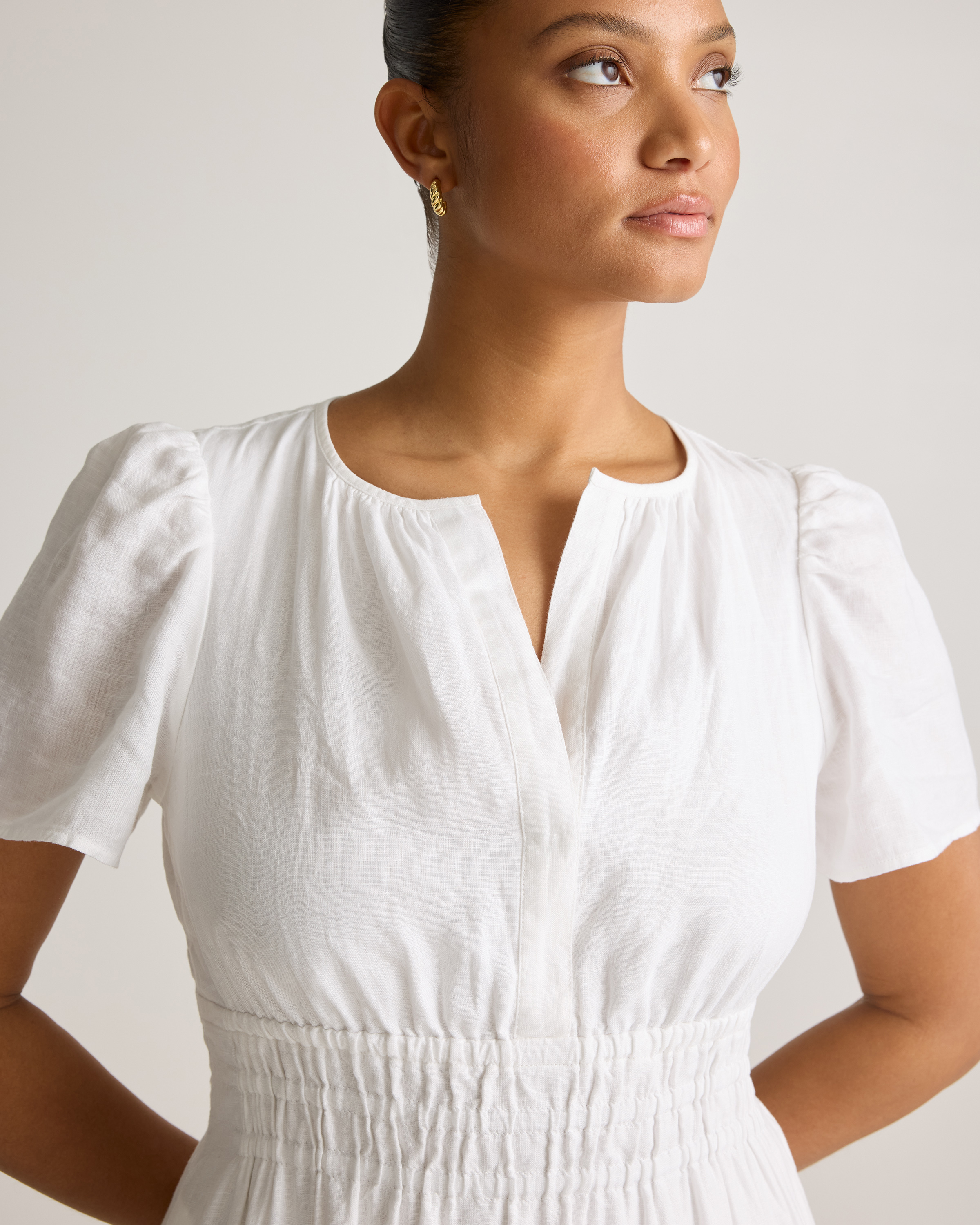 100% European Linen Tiered Maxi Dress in White