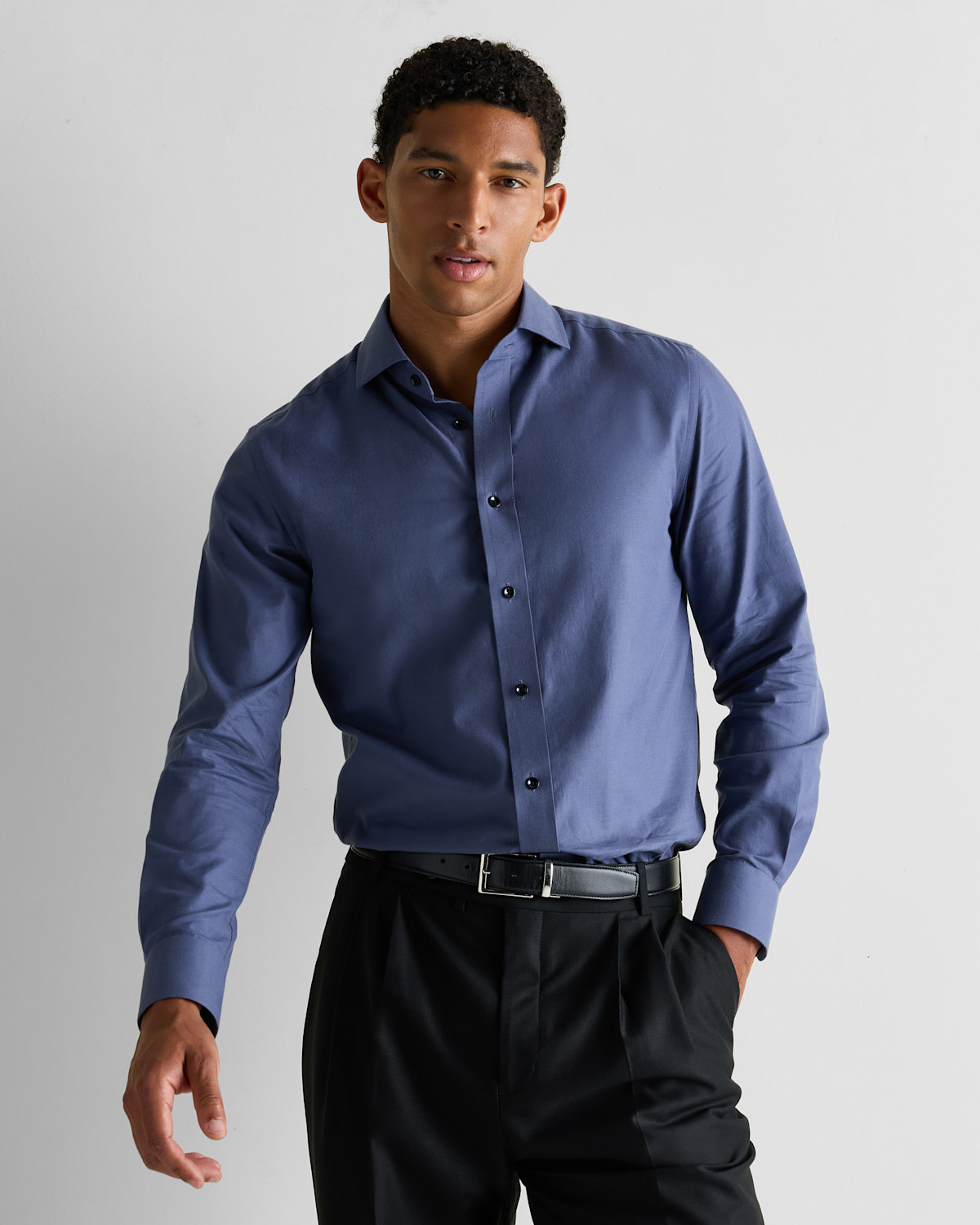 Organic Cotton Cashmere Dress Shirt in Heather Storm Blue