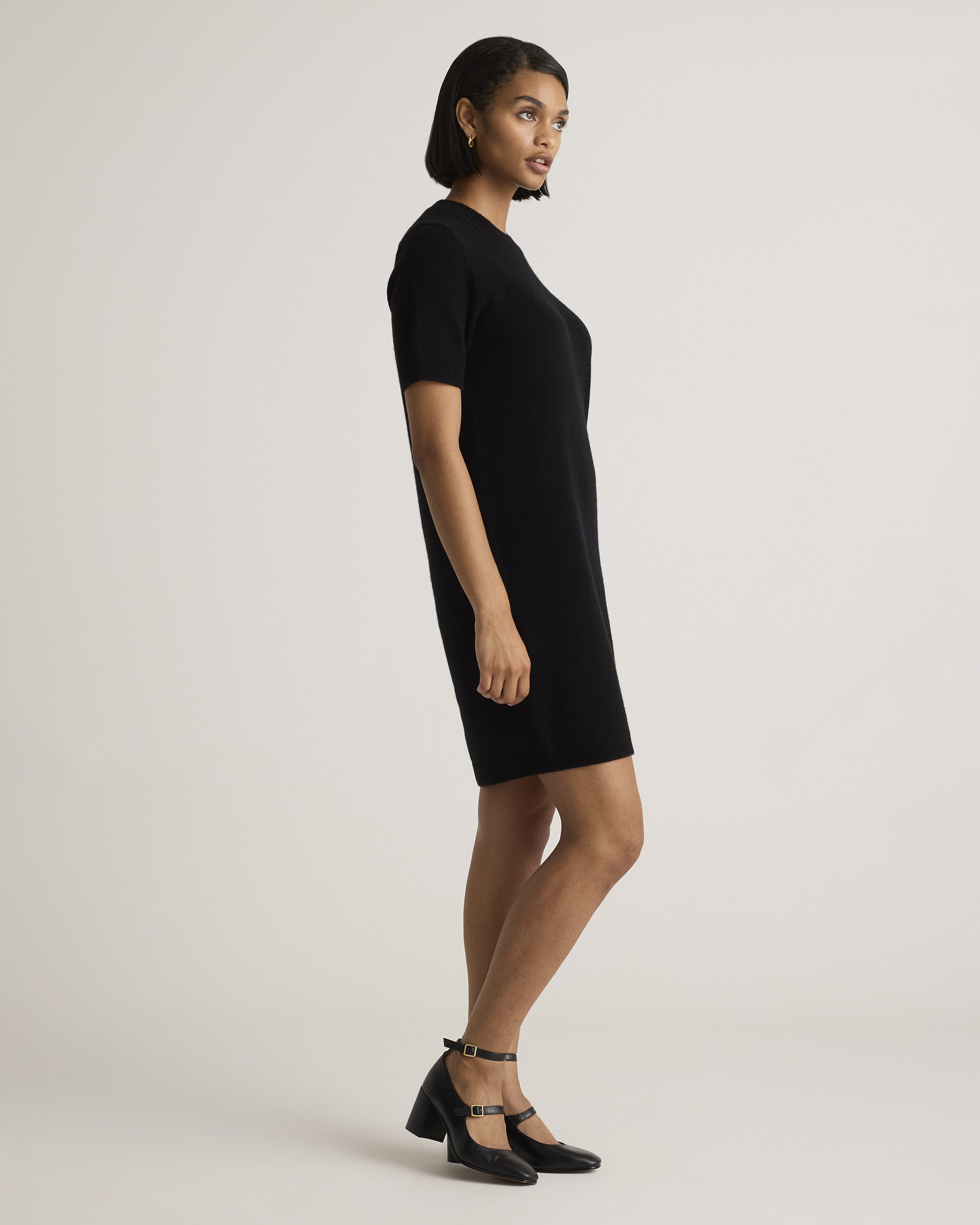 black short sleeve mini dress Short Sleeve Mini Dress with Split Neck with Tie, Smocked Waist, and Pleated Skirt main image 1
