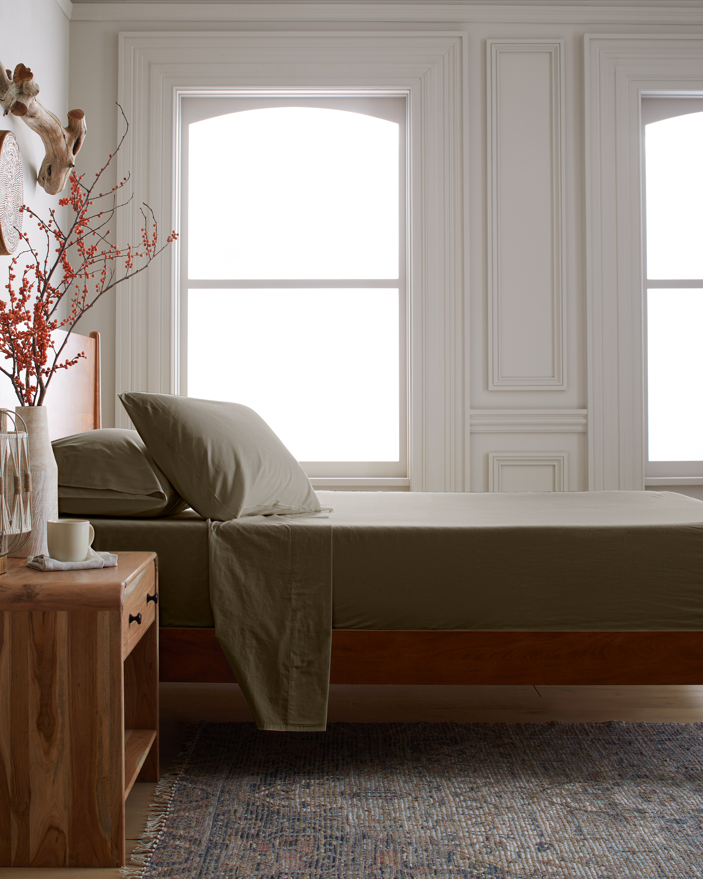 Organic Brushed Cotton Sheet Set - Dusty Olive, Queen