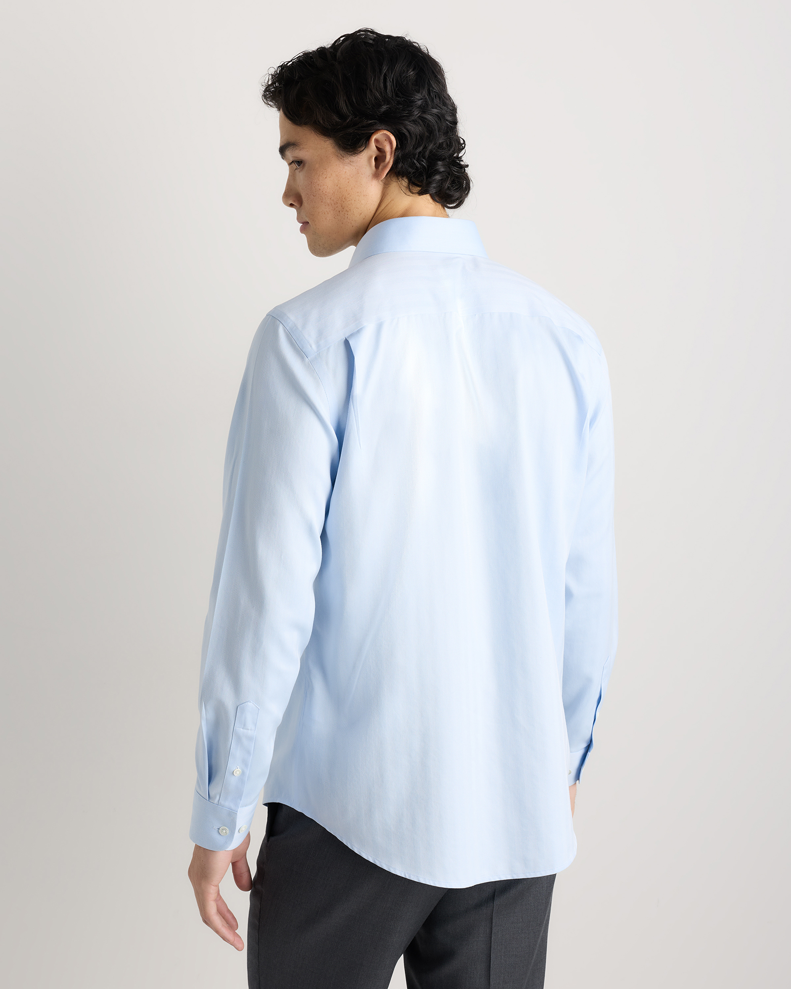 Men's Supima Cotton Herringbone Dress Shirt - Slim Fit in True Blue
