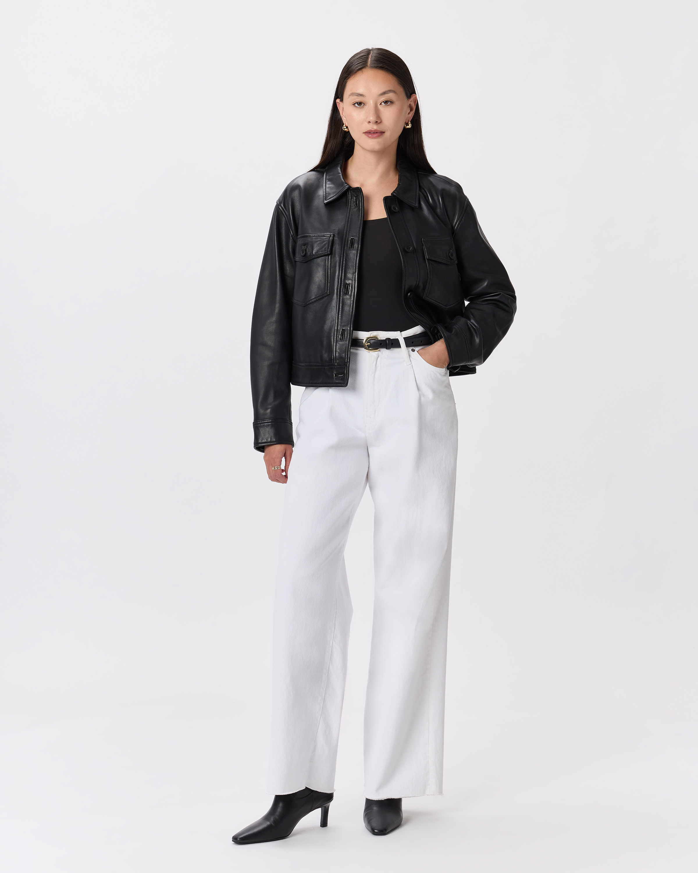 Veste En Cuir Noir Véritable - Taille 18 - Occasion En Très Bon état