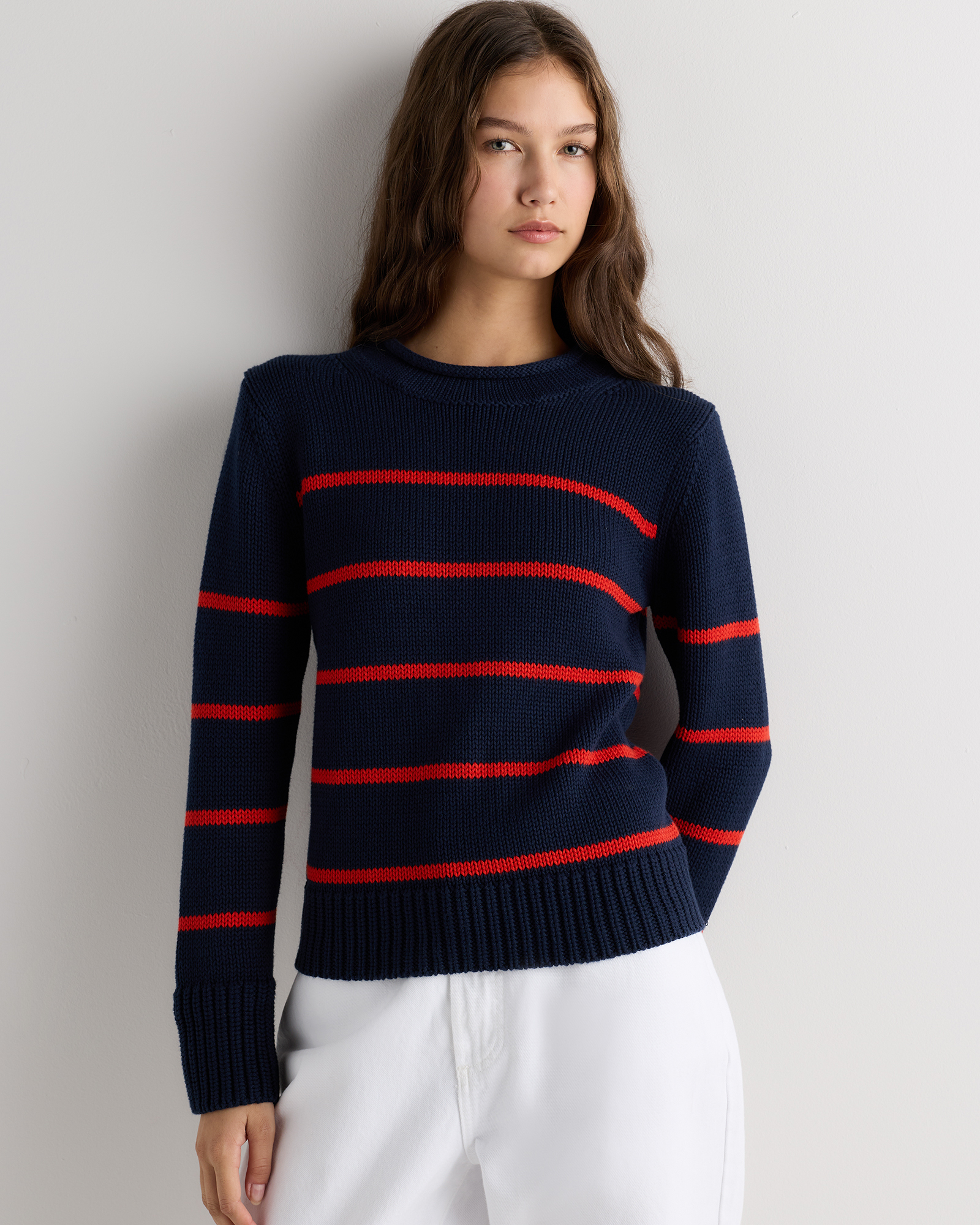 Navy / Spritz Red Stripe 100% Organic Cotton Roll Neck Sweater