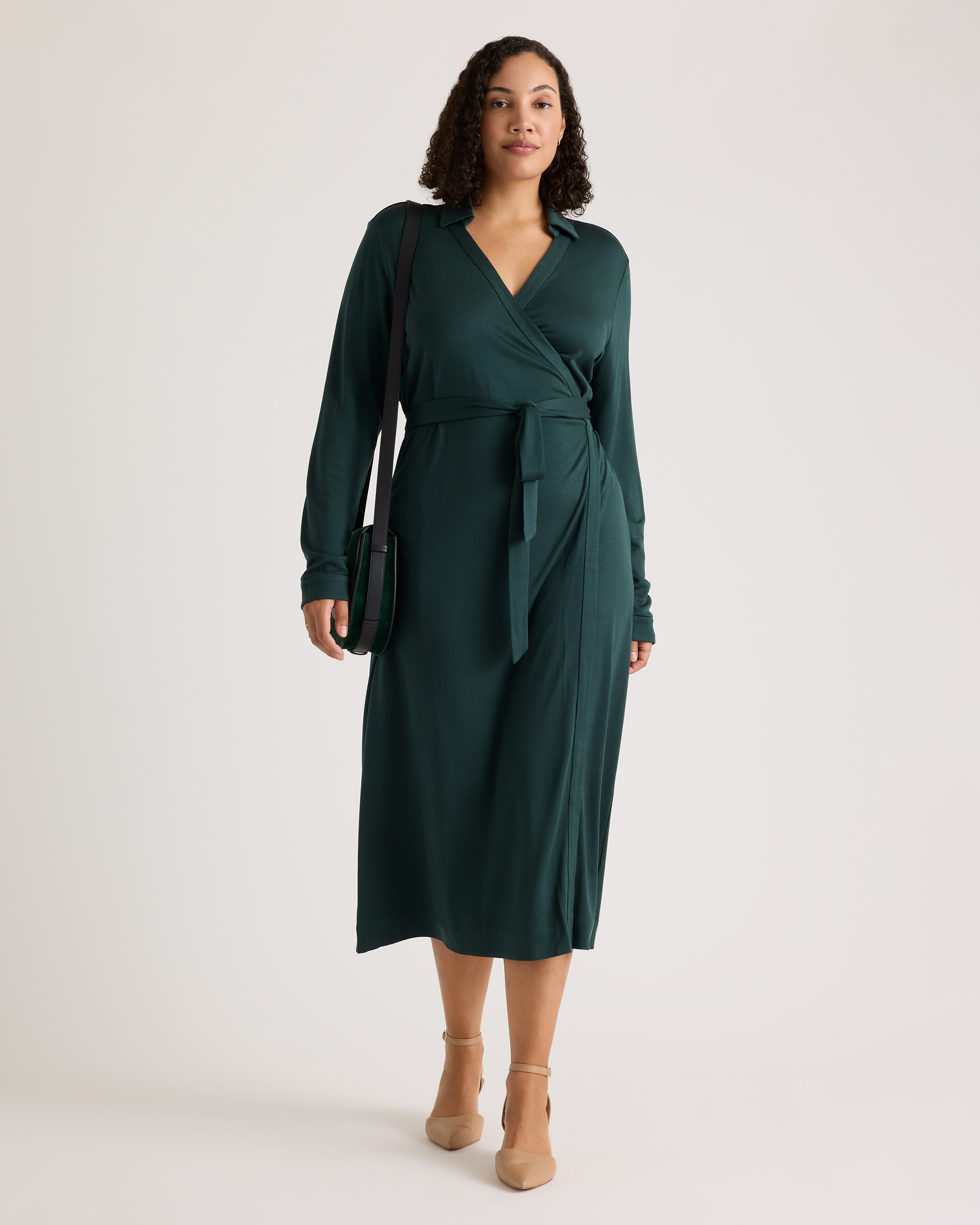 100% Silk Jersey Midi Wrap Dress