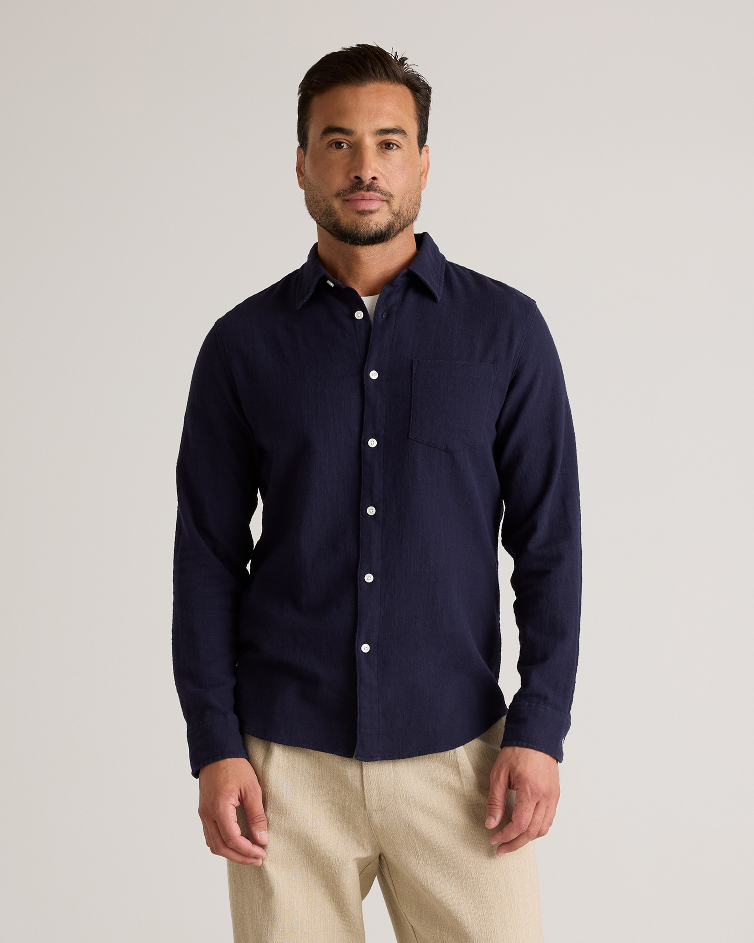 Navy Organic Cotton Stretch Selvage Shirt