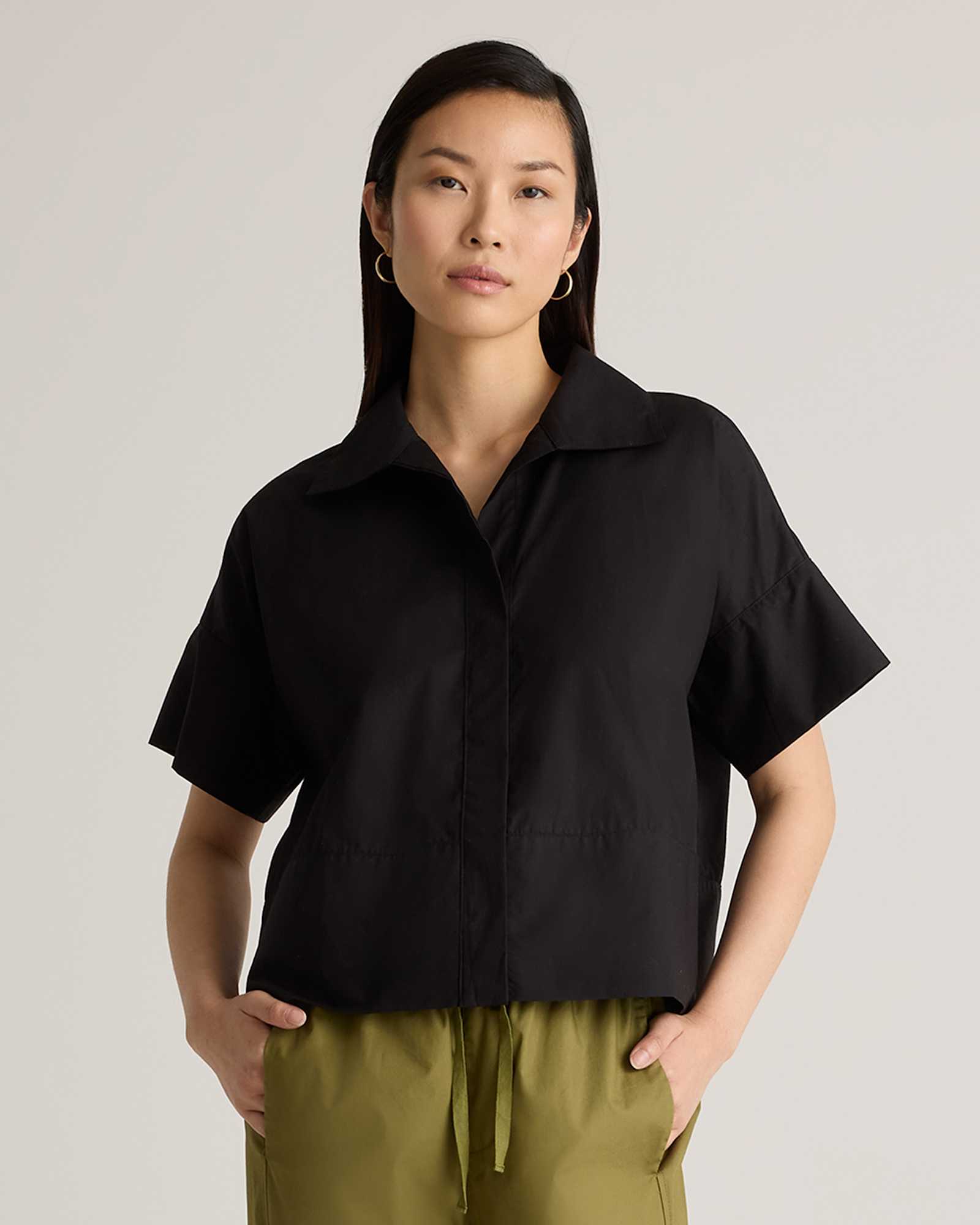 Boxy Shirt Example 100% Organic Cotton Poplin Boxy Short Sleeve Shirt