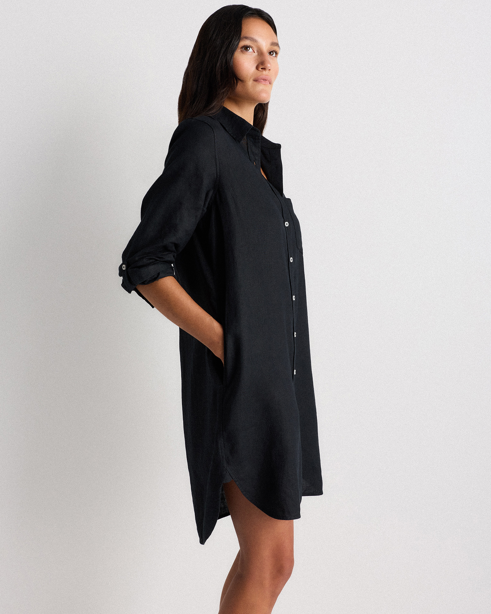 black button down dress Black Button Down Midi Dress – Gabi Swimwear