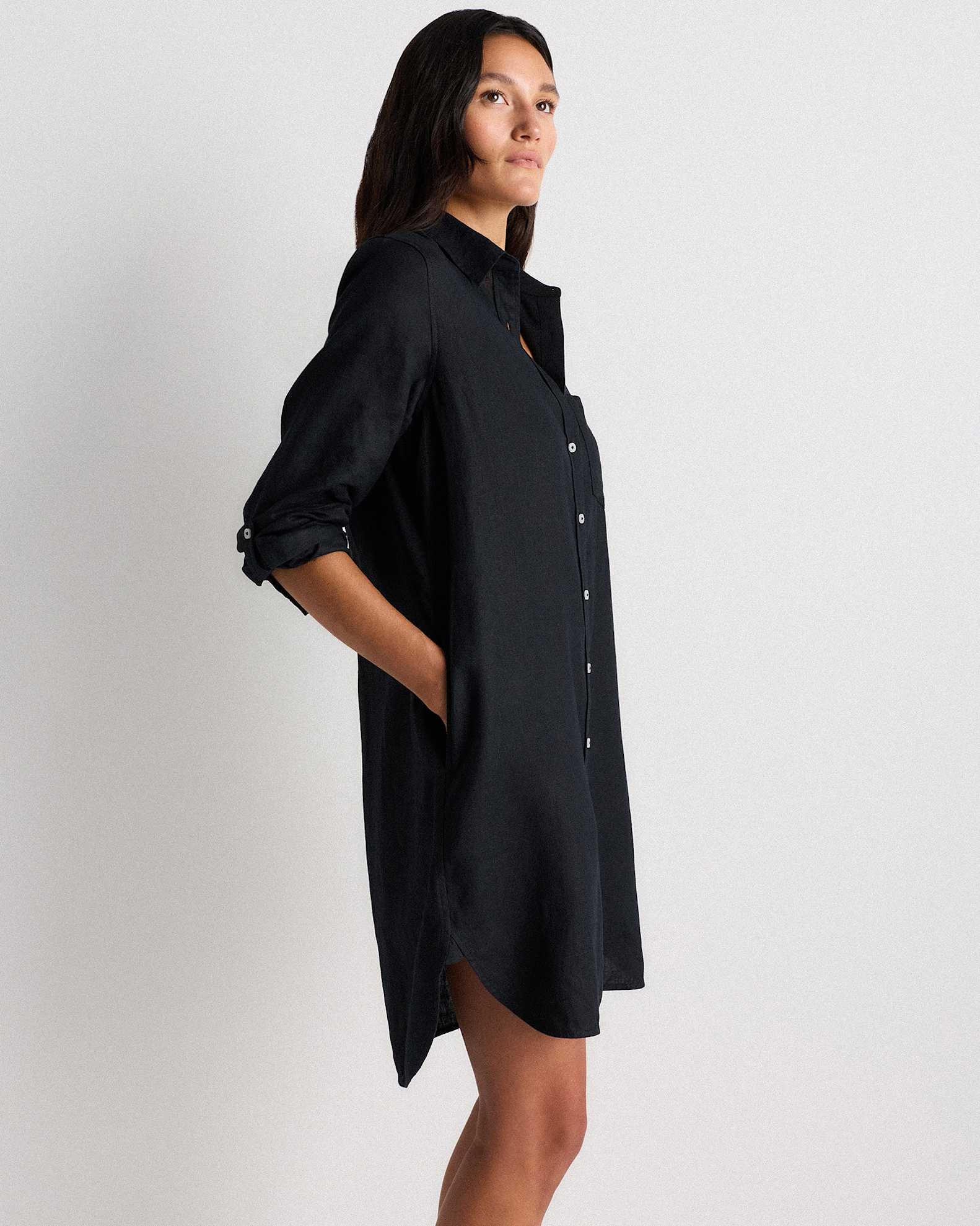 100% European Linen Shirt Dress in Black 100% European Linen Shirt Dress in Black