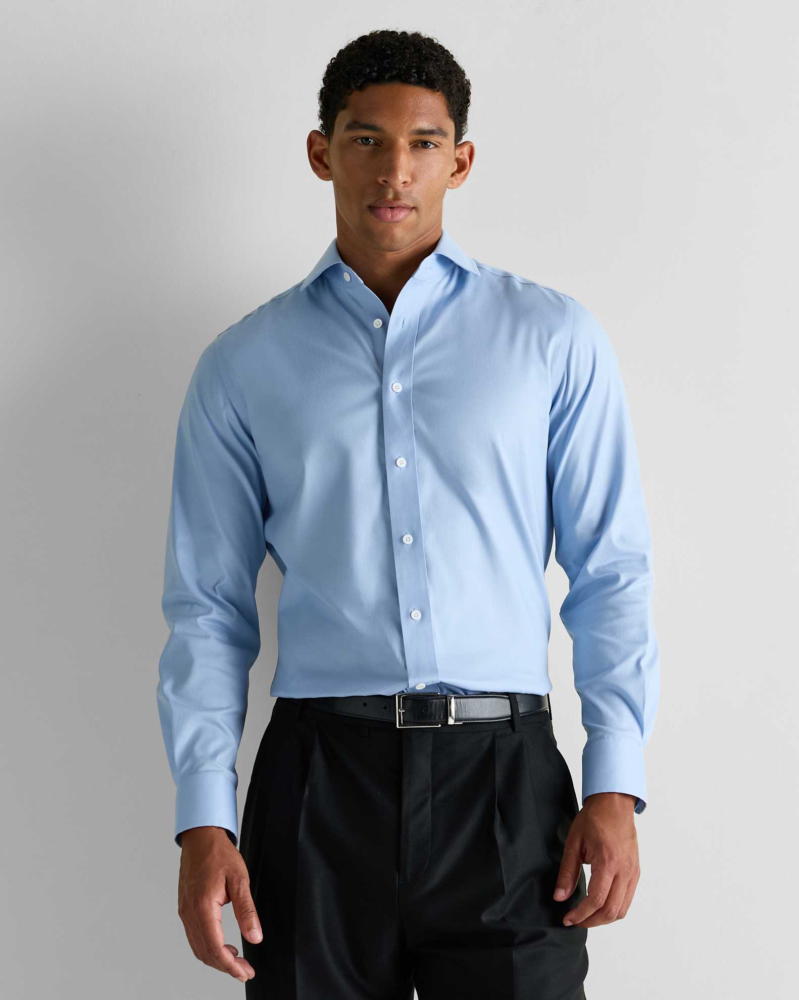 Men's Organic Cotton Stretch Royal Oxford Dress Shirt in Pale Blue Men's Organic Cotton Stretch Royal Oxford Dress Shirt in Pale Blue