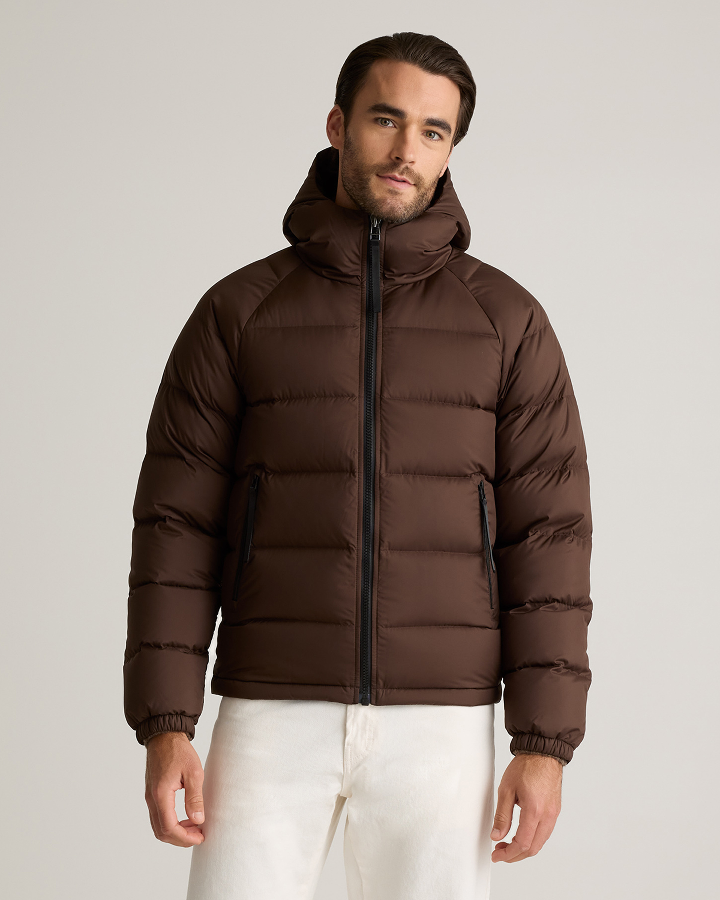 Quince Men's Responsible Down Puffer Jacket With Hood In Hot Fudge