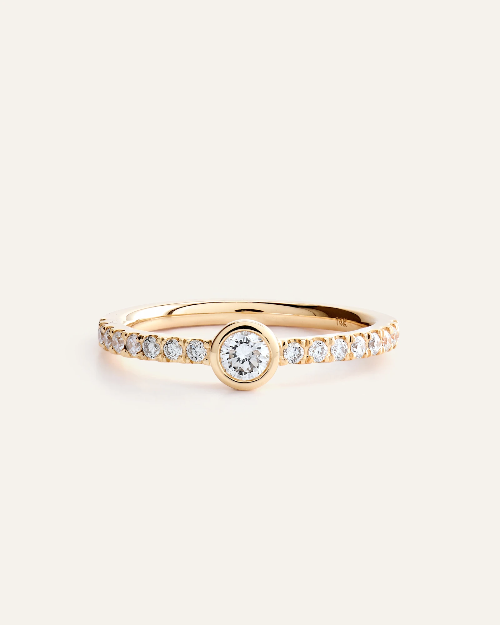 14K Gold Lab Grown Diamond Round Bezel Pave Ring