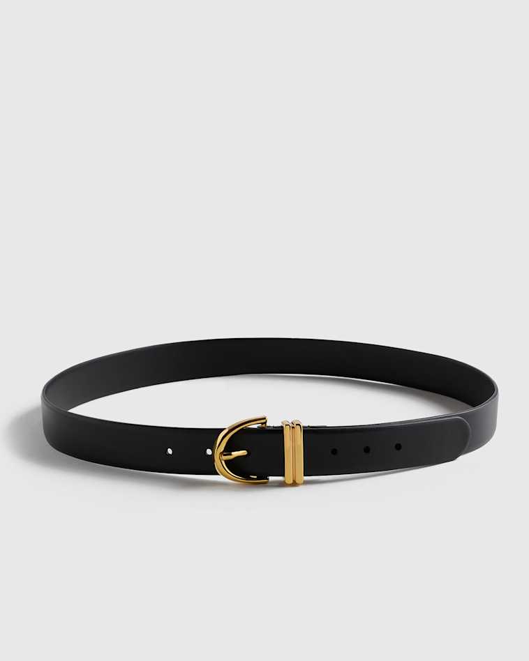 Elissa Triple Keeper European Leather Belt in Black/Gold Elissa Triple Keeper European Leather Belt in Black/Gold