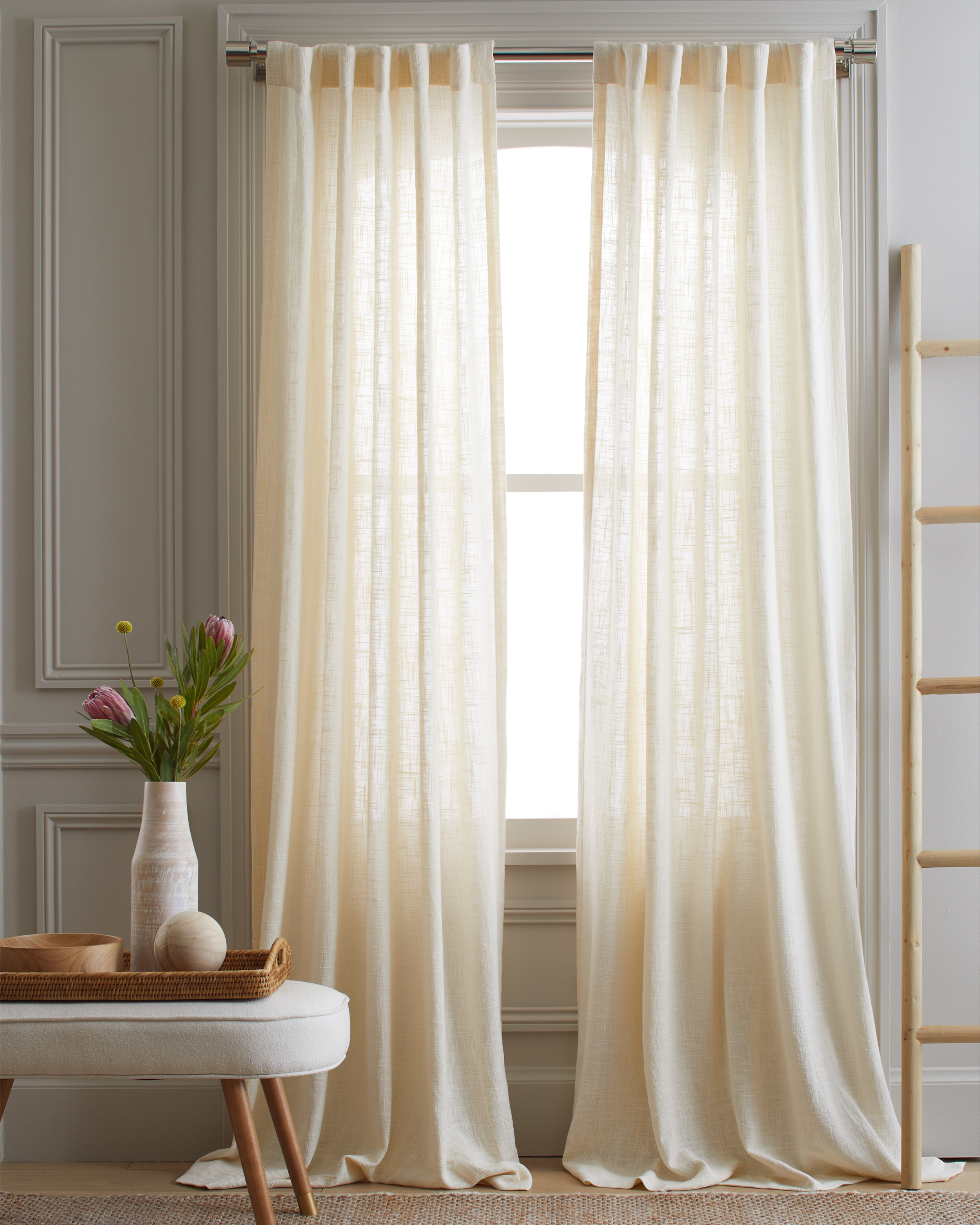 Ivory Cotton Sheer Curtain Set (Set of 2)