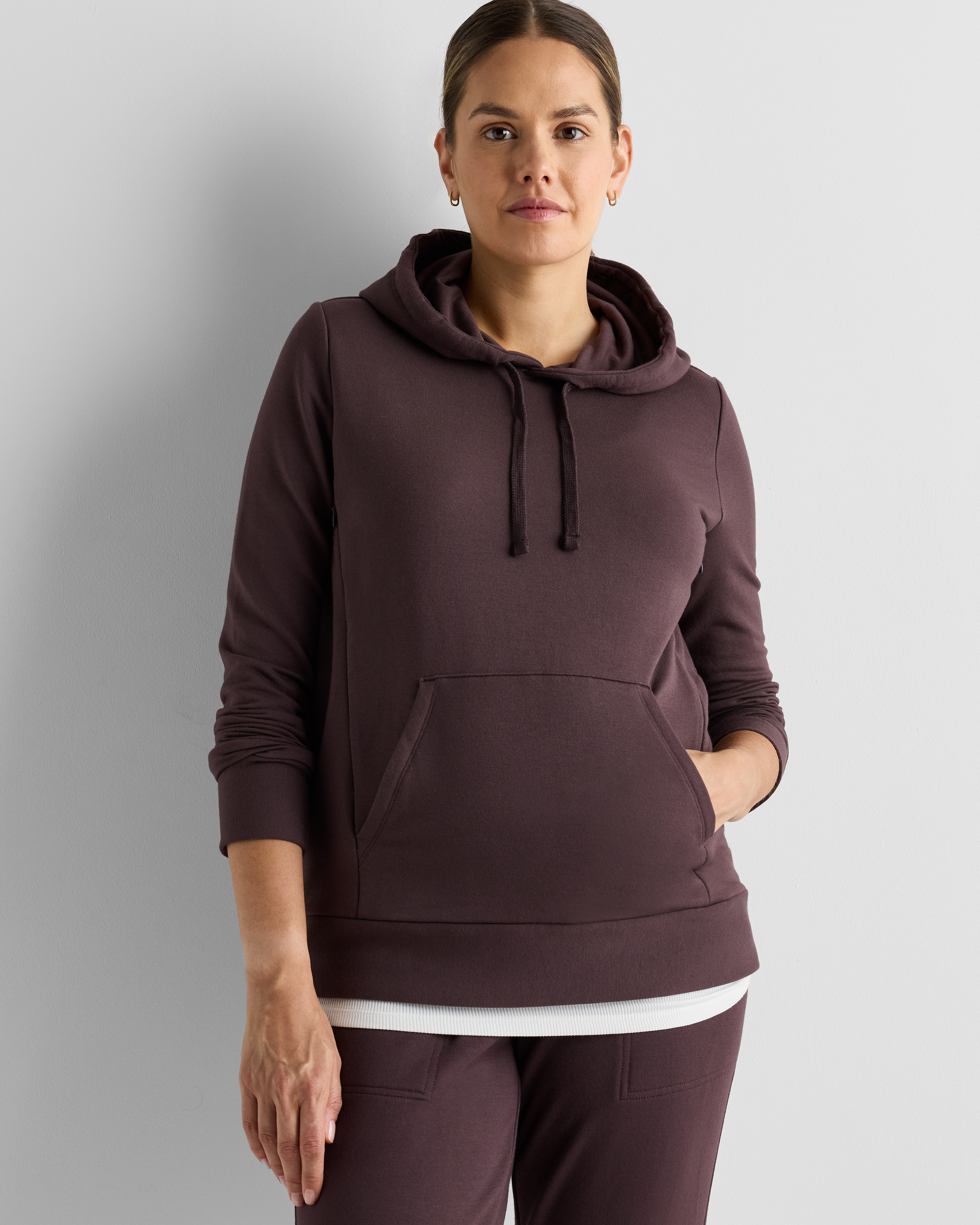 Quince Women's Supersoft Fleece Maternity & Nursing Hoodie In Burgundy