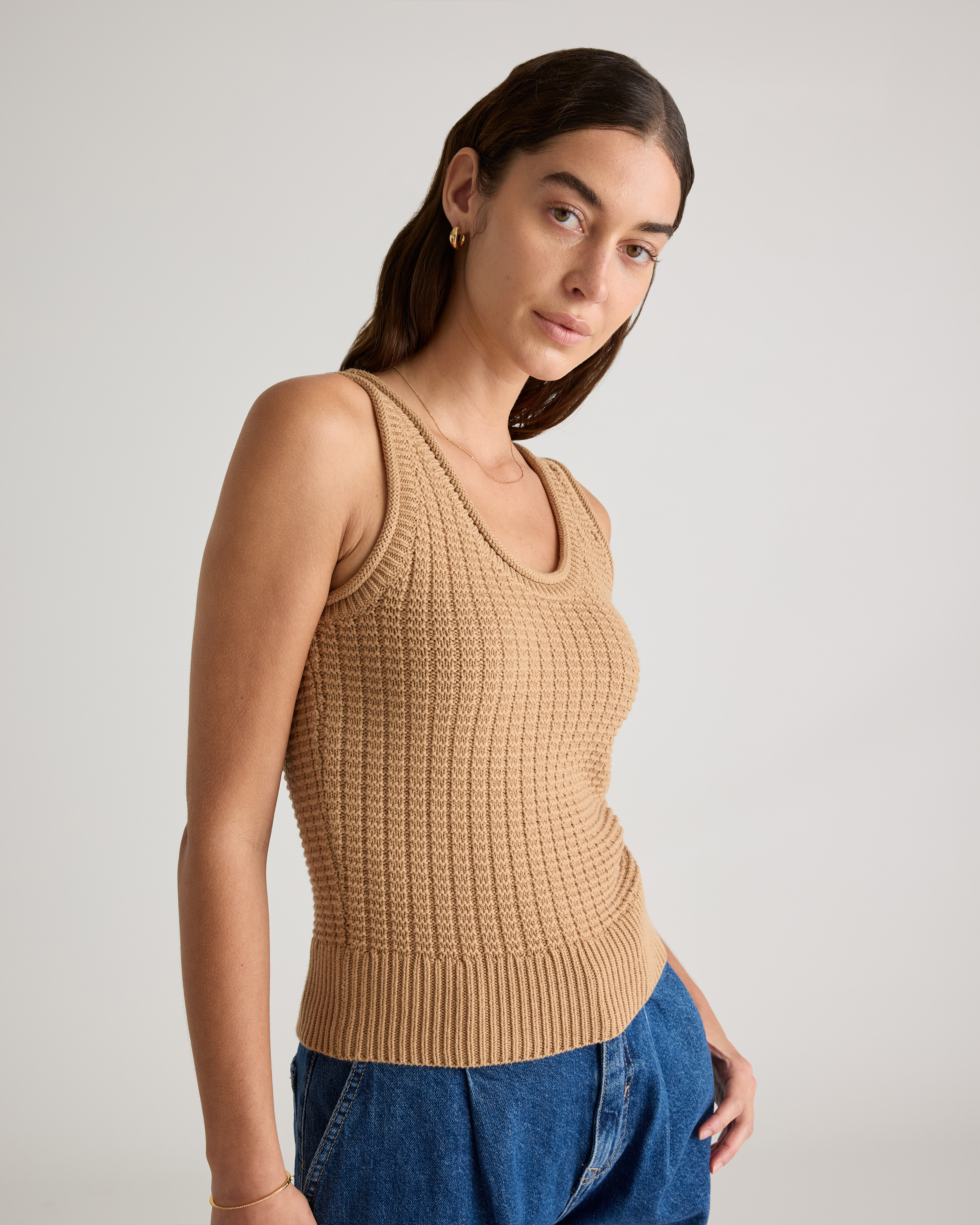 トップス SAMPLES - BANYAN TREE WAFFLE VEST 100% Organic Cotton Waffle Cropped Sweater Tank