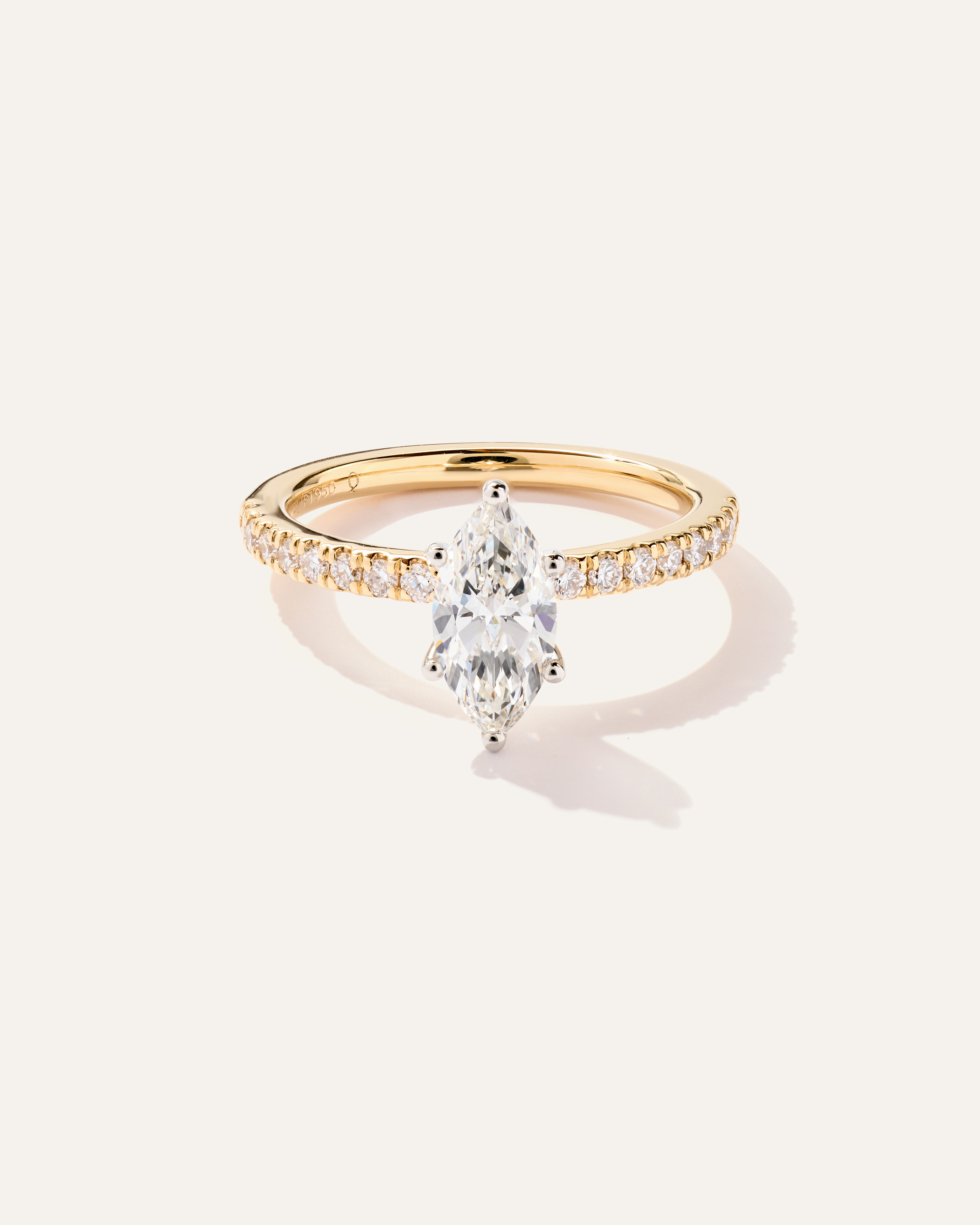 Yellow Gold Lab Grown Diamond Marquise Petite Pave Engagement Ring - 1ct