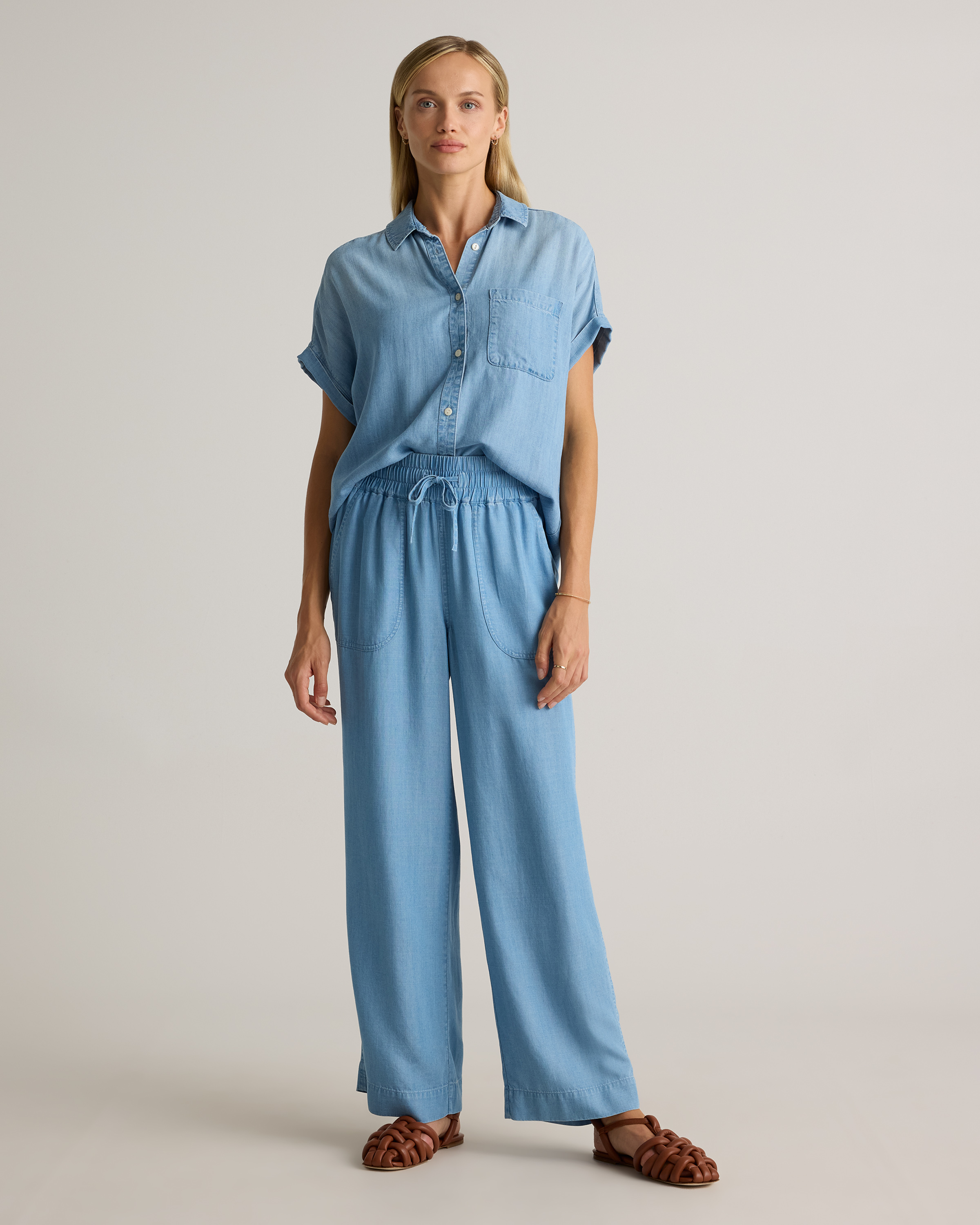 Pull-On Tencel Chambray Pants in Light Indigo | Quince Canada