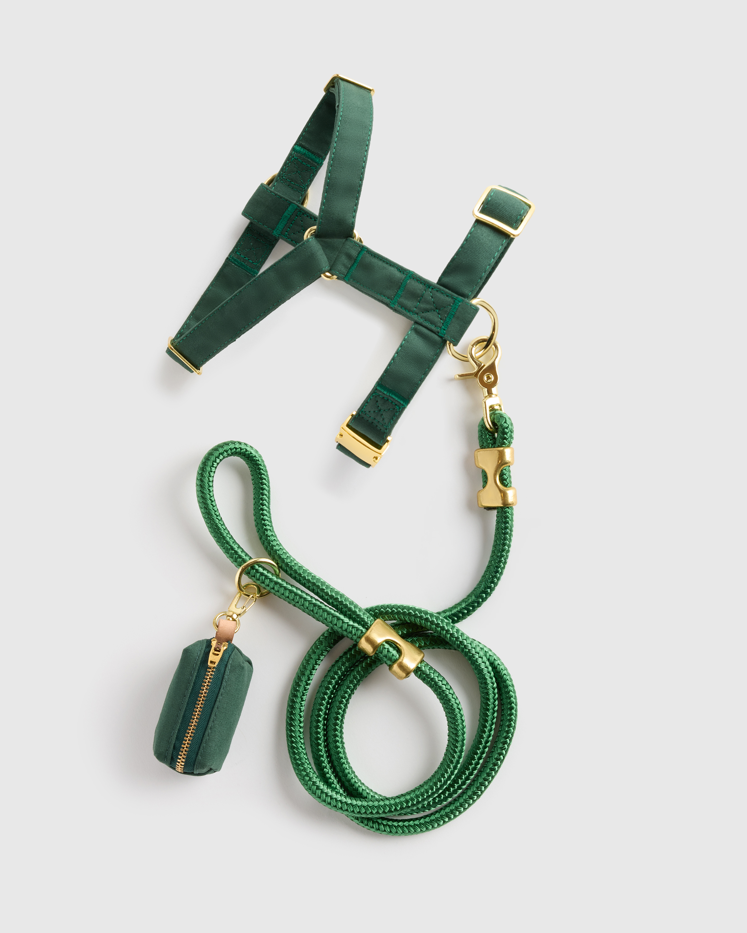 Dark Green 100% Cotton-Wrapped Nylon Dog Harness Walk Kit