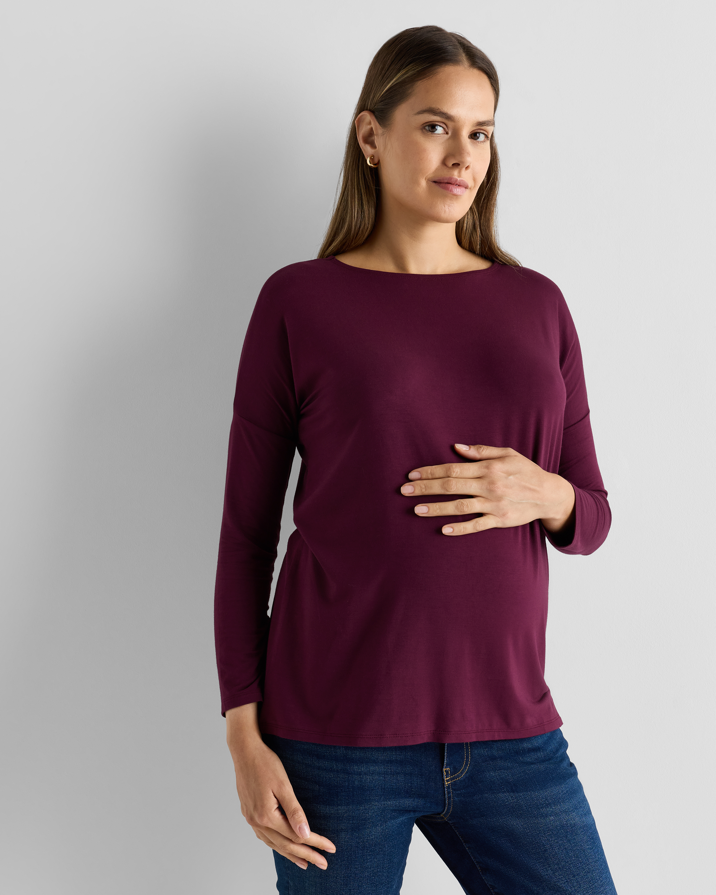 Wine Tasting Red/Nocturnal Green Bamboo Jersey Maternity Long Sleeve Tee (2-pack)