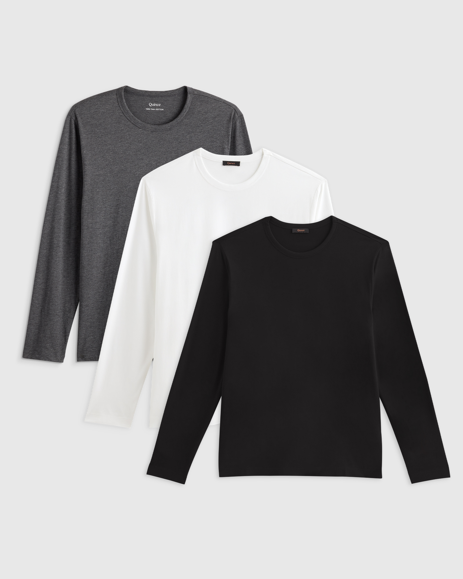 Charcoal Heather 100% Pima Cotton Luxe Touch Long Sleeve Tee 3 Pack Bundle