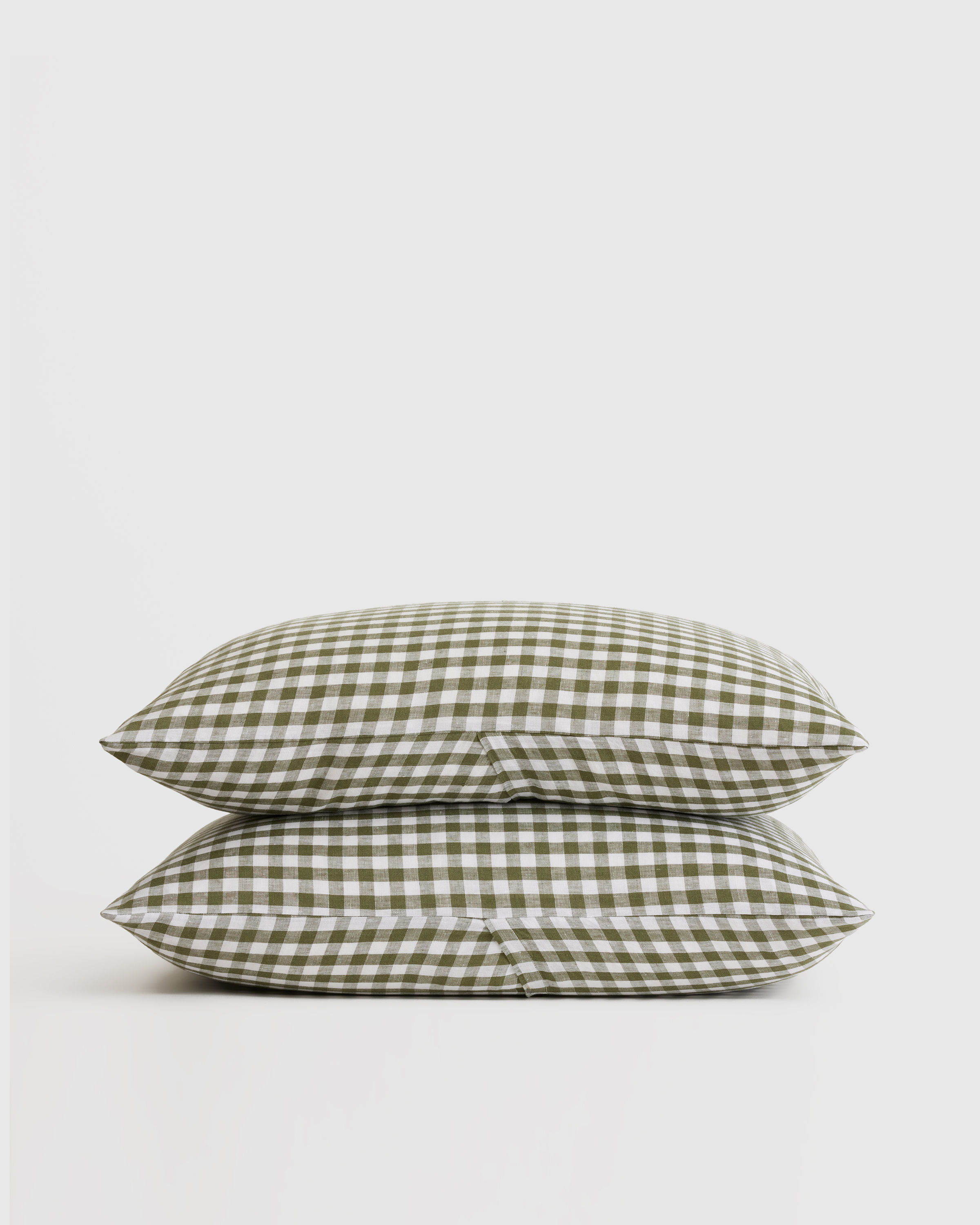 Olive European Linen Gingham Sham Set