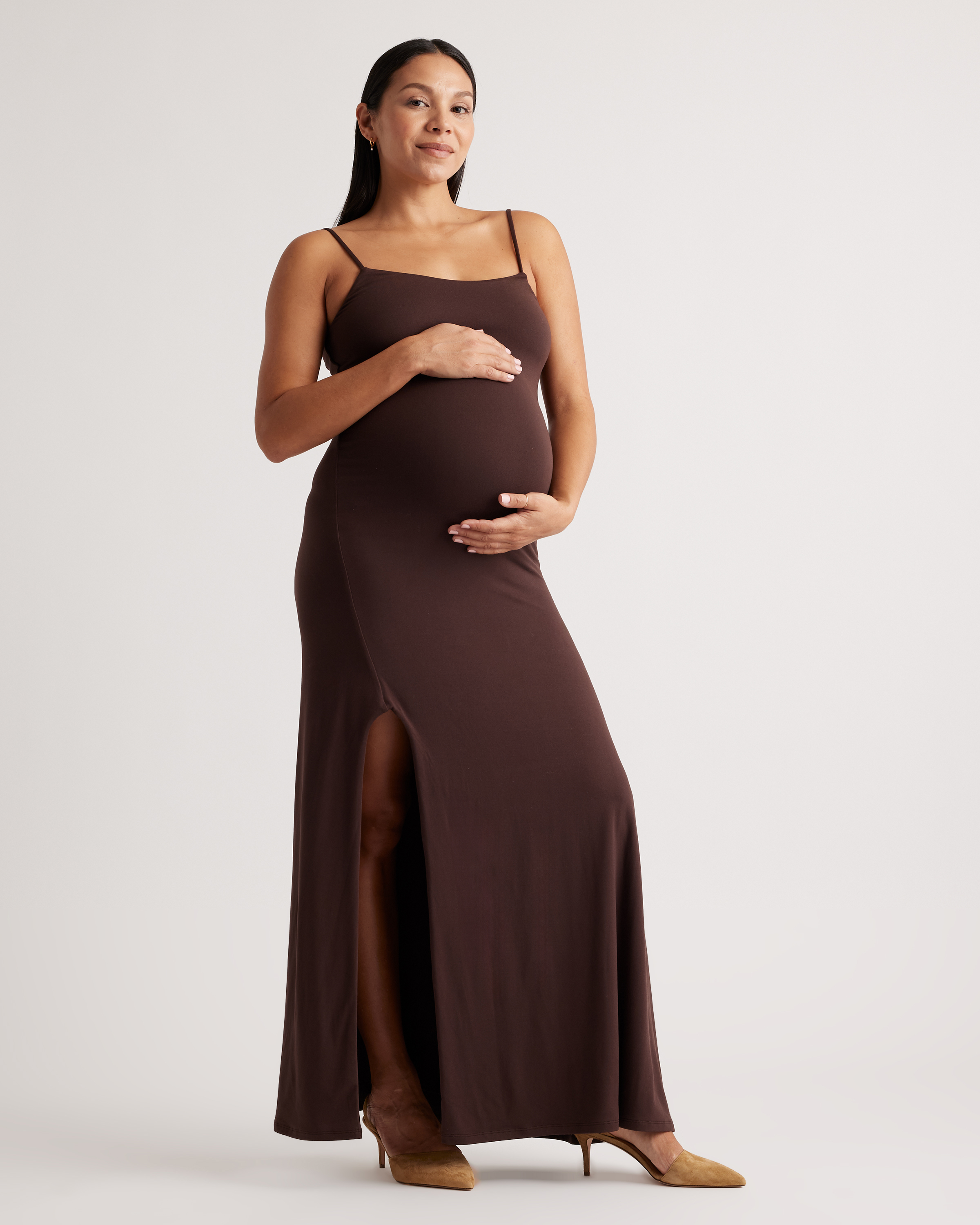 Quince Women's Recycled Knit Maternity Maxi Dress In Chocolate